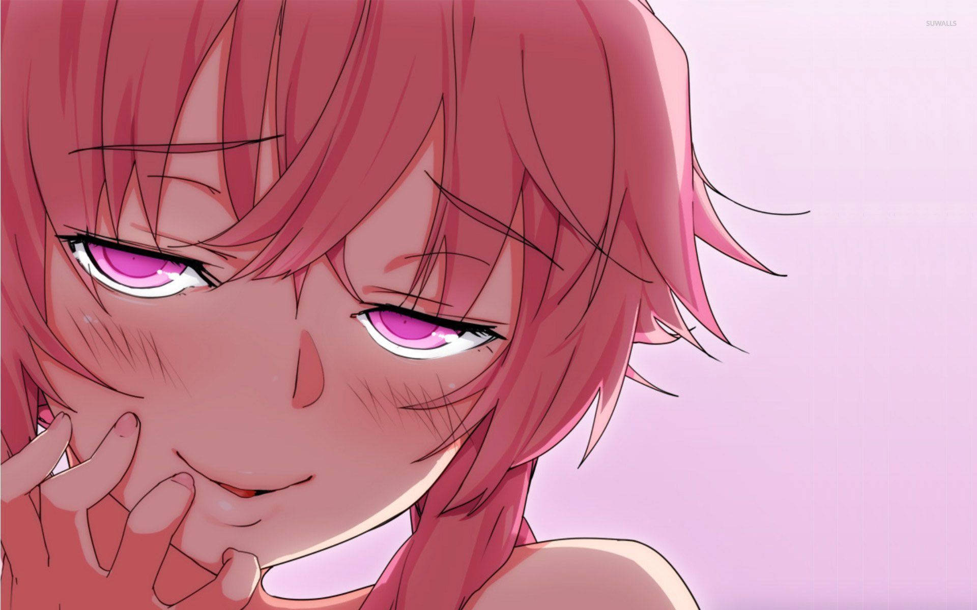 Yuno Gasai Pink Eyes Background