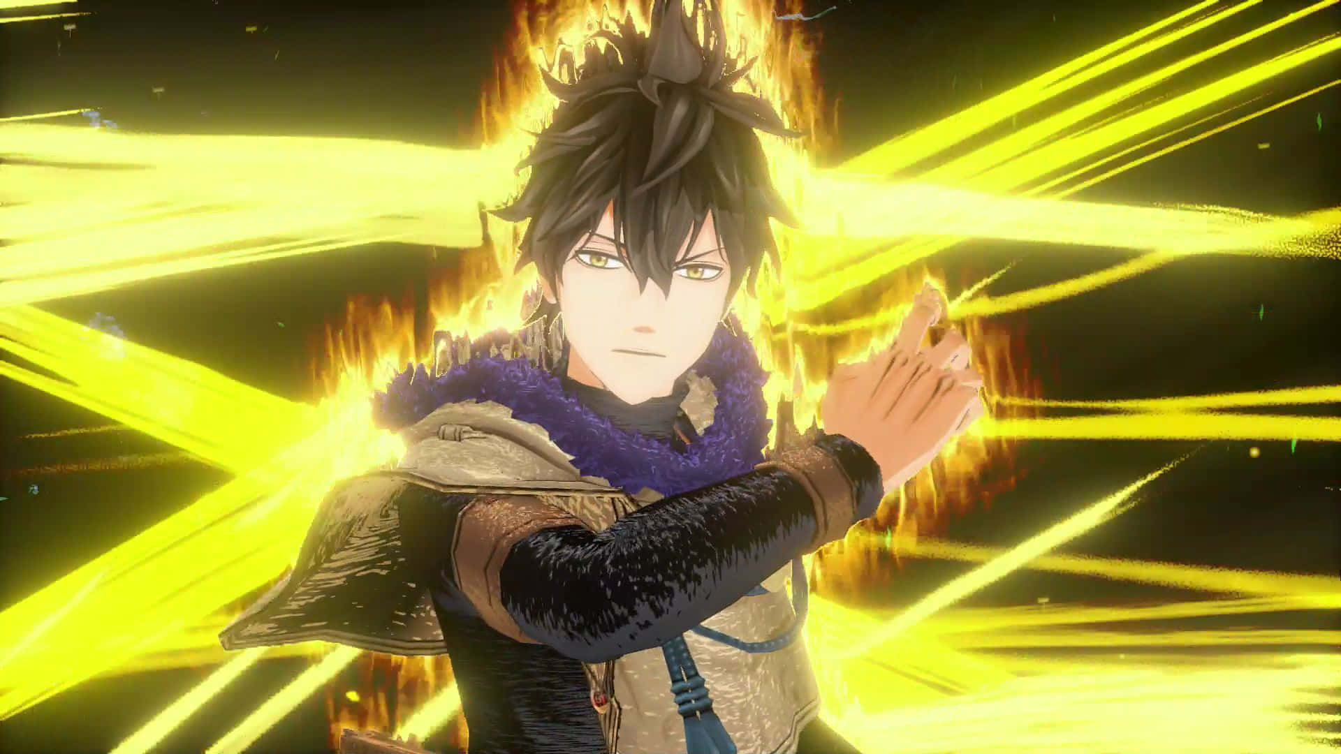 Yuno, The Hero Of The Black Clover Anime Boldly Holds His Sword As His Cape Billows In The Wind. Background