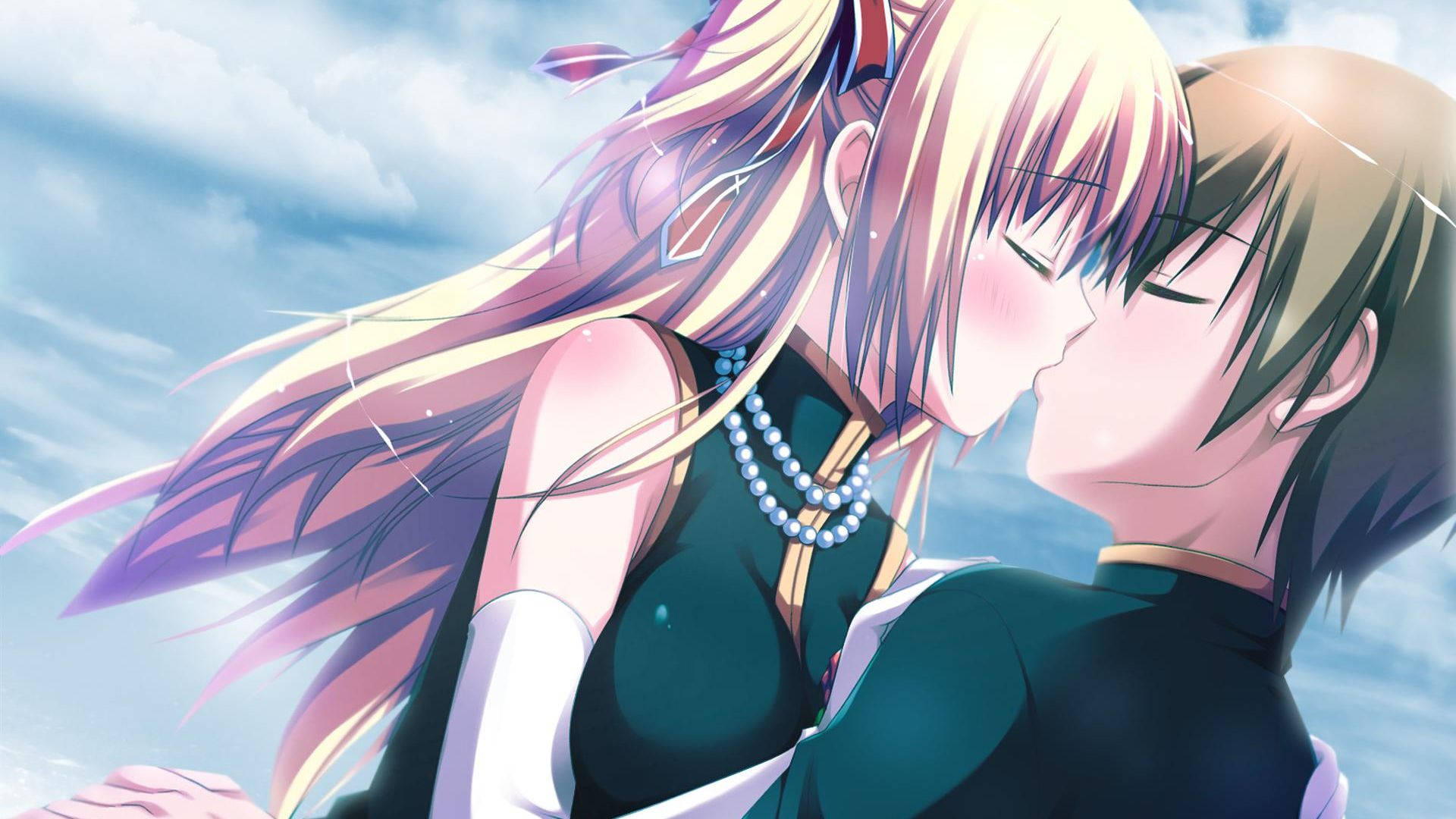 Yuuto And Rio Anime Couple Kiss Background