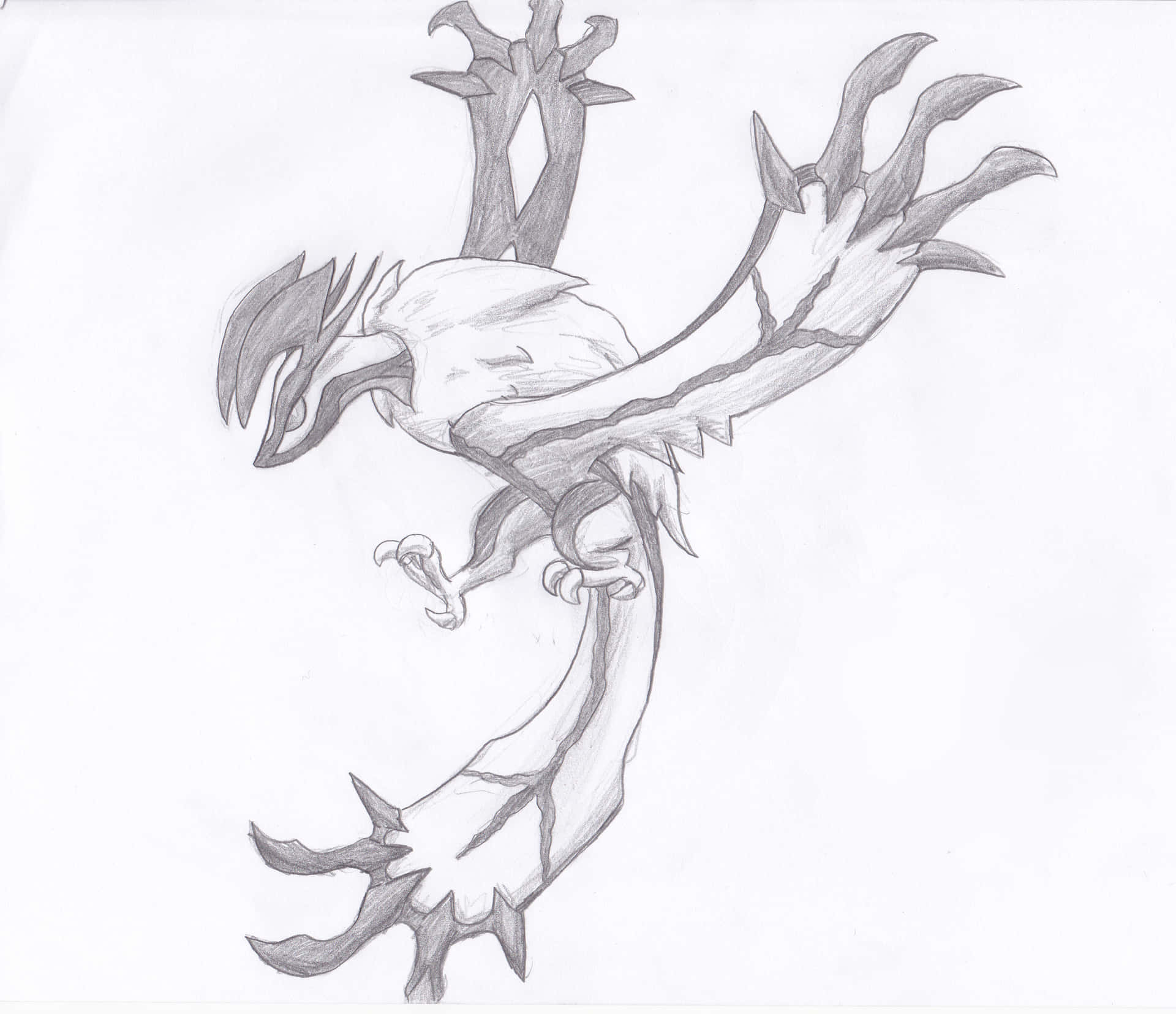 Yveltal Pencil Sketch On Paper Background