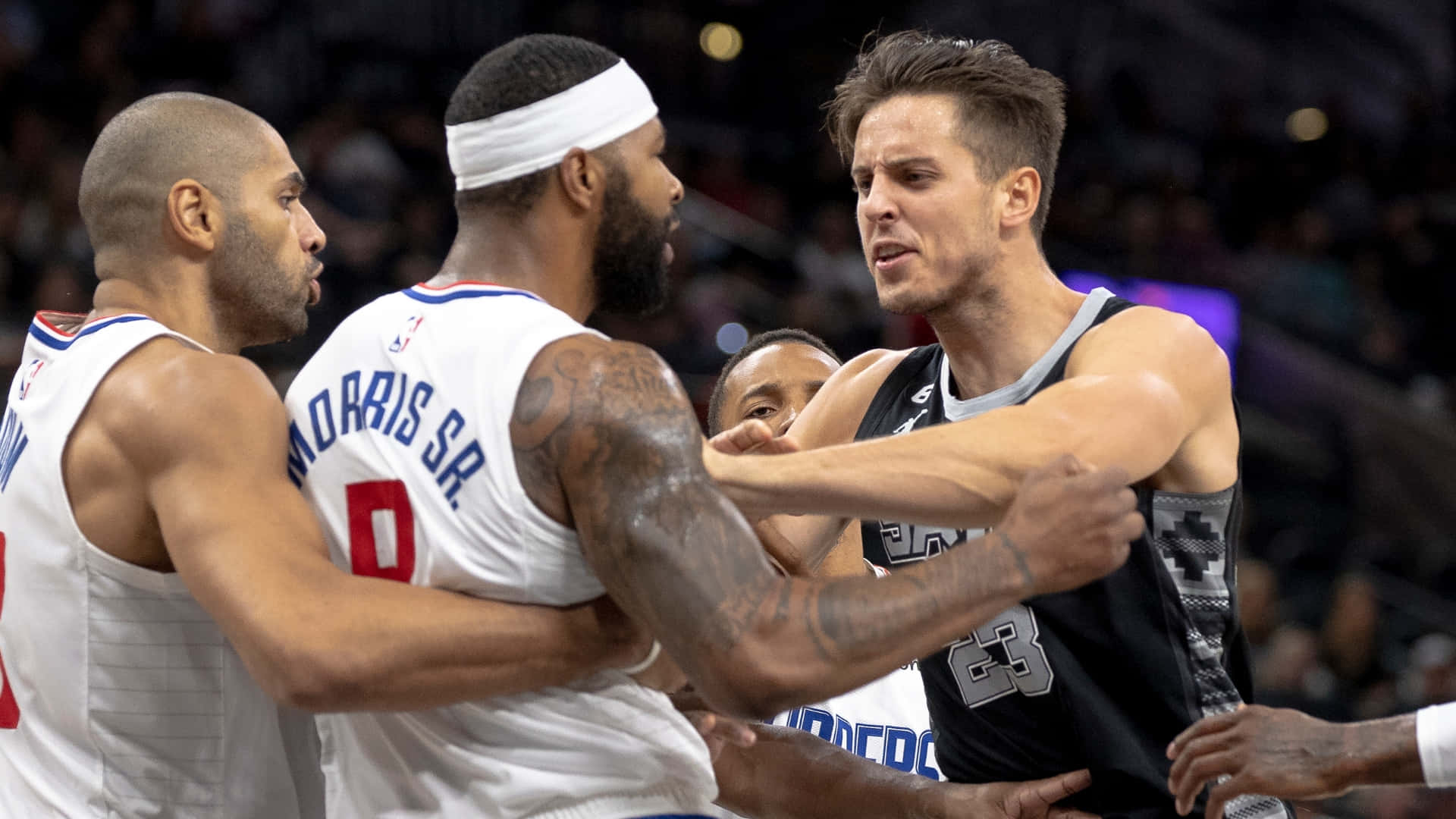 Zach Collins And Marcus Morris Scuffle Background