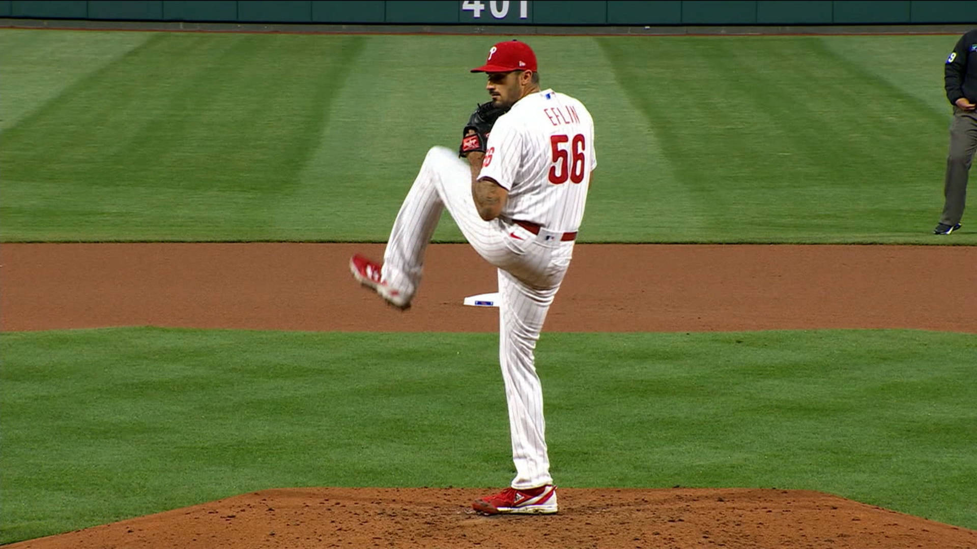 Zach Eflin Pitching With One Leg Up Background