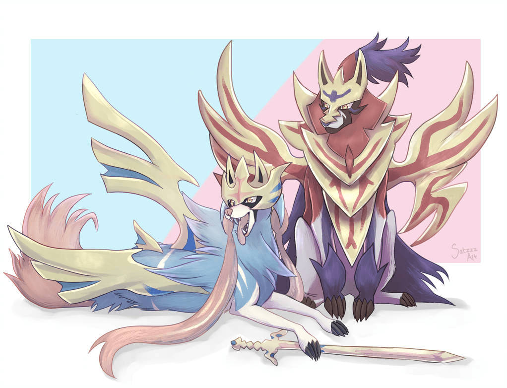 Zacian And Zamazenta Playing Together Background