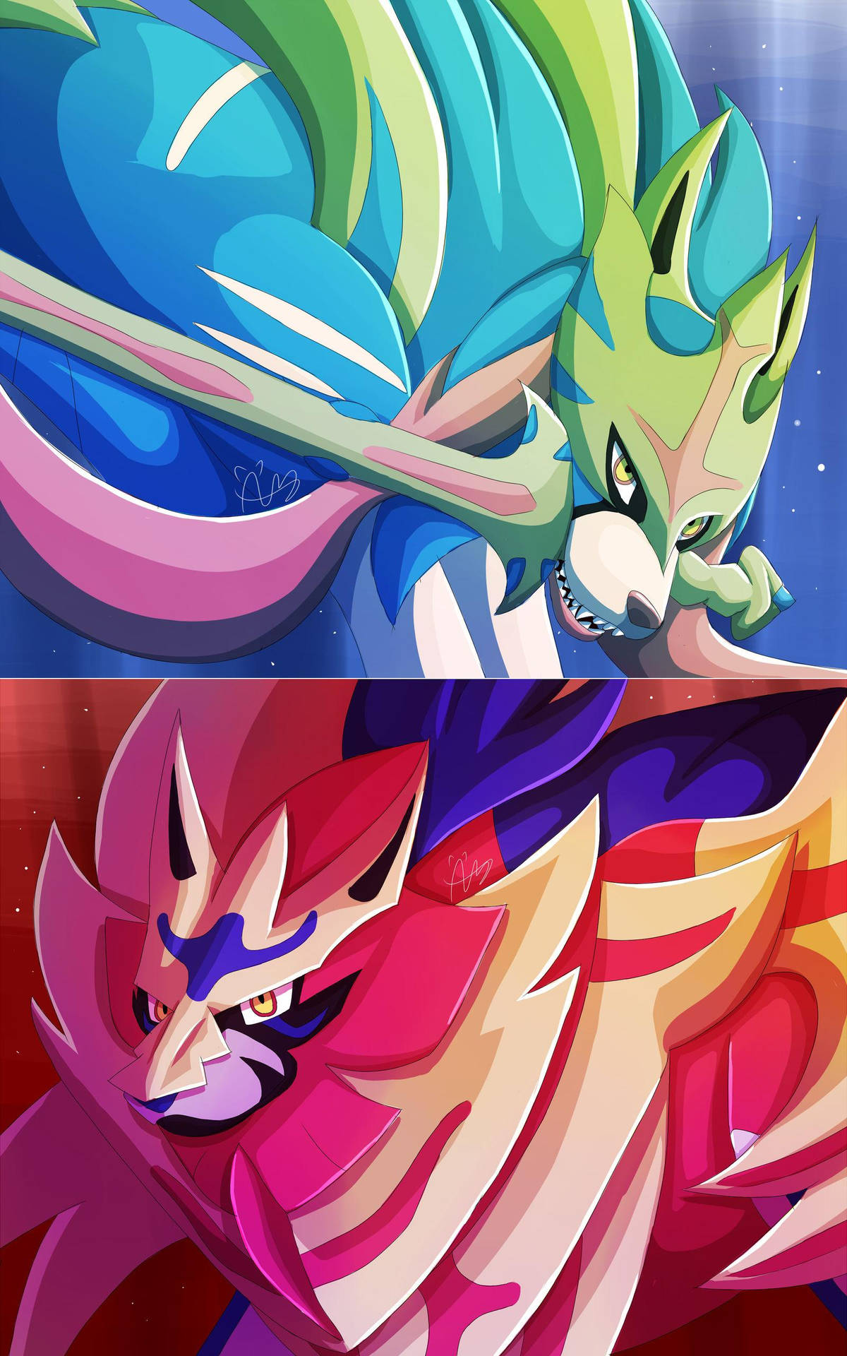 Zamazenta And Zacian Split Screen Background