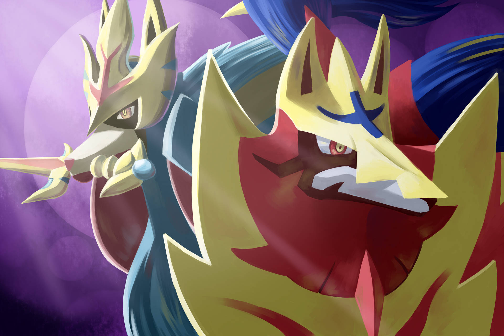 Zamazenta And Zacian Violet Background Background