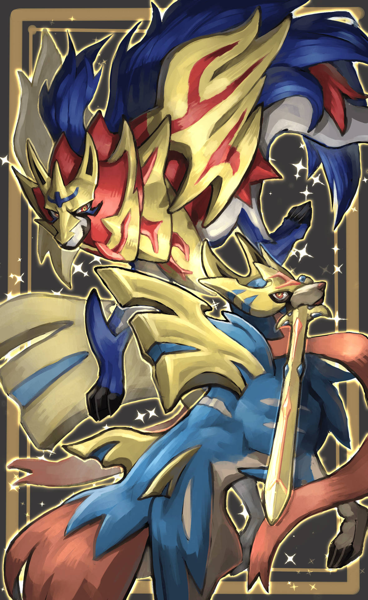 Zamazenta Drawing Black And Gold Background