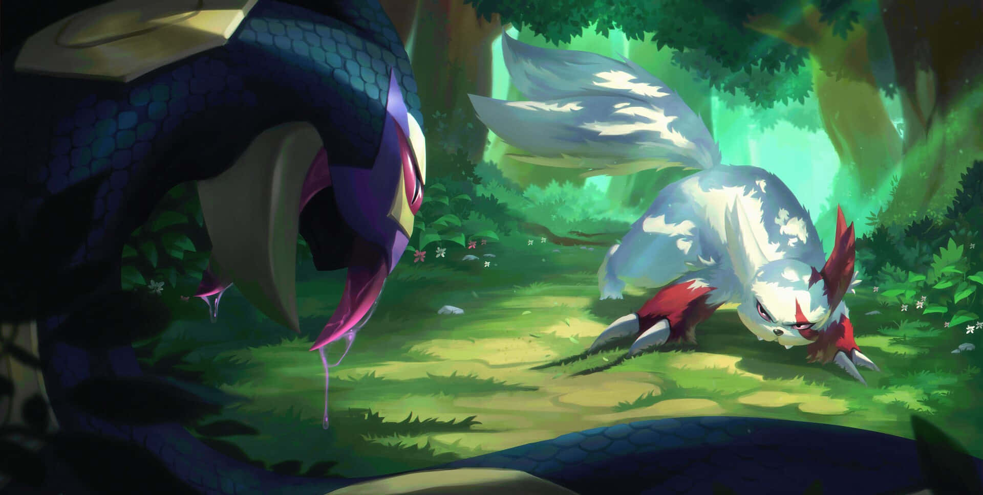 Zangoose Fighting A Snake Background
