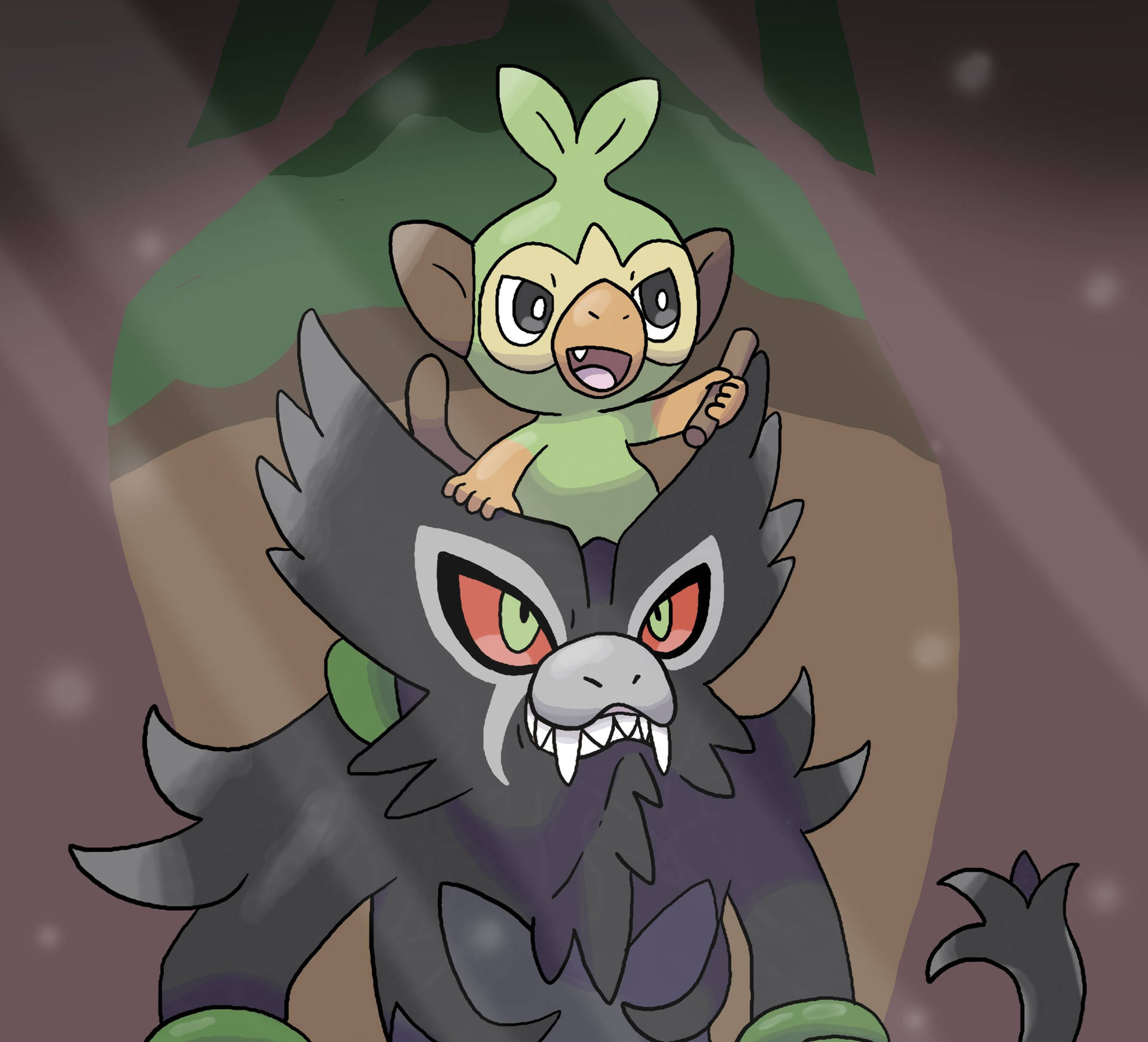 Zarude With Grookey Background