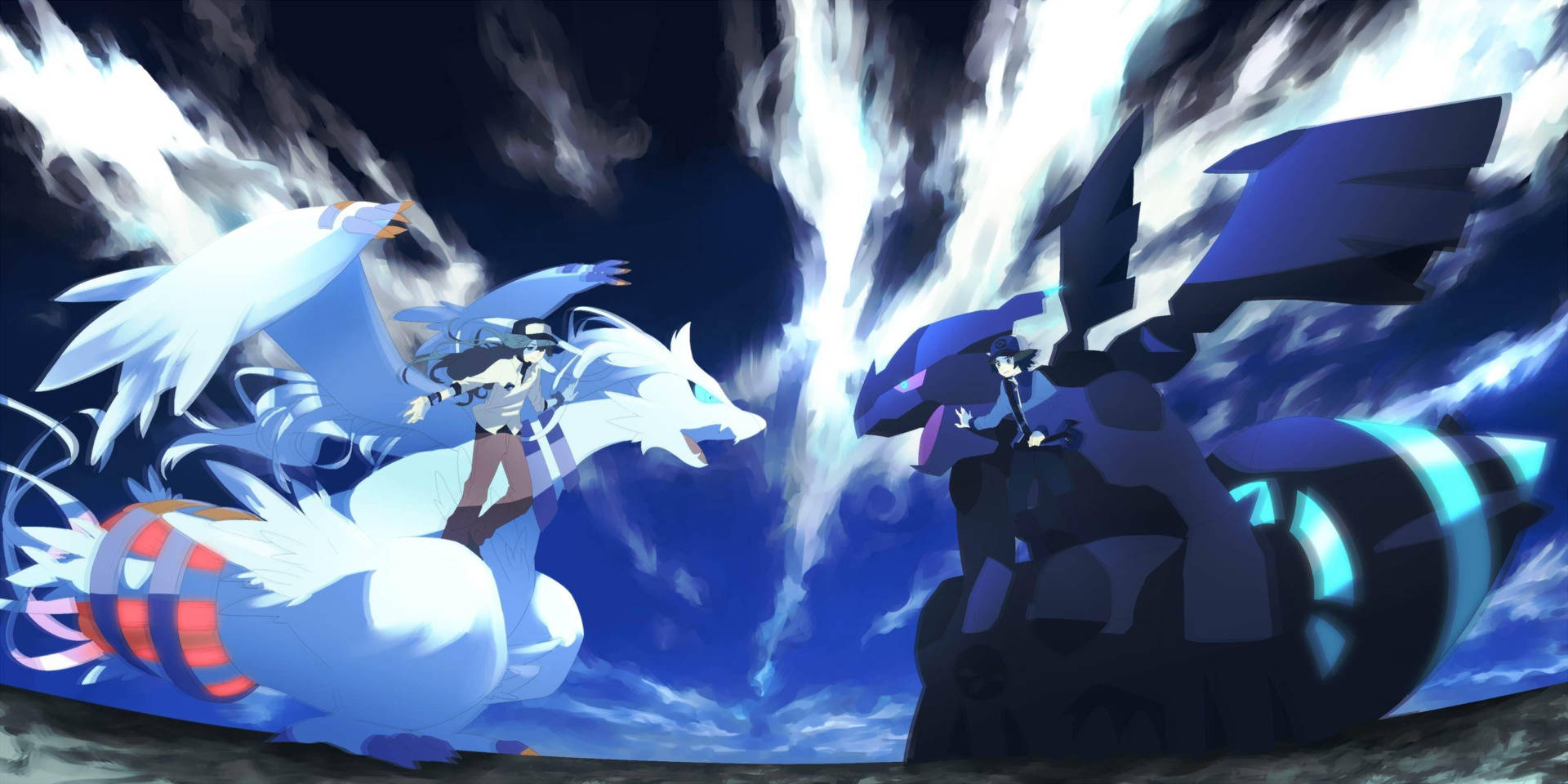 Zekrom And Reshiram In Field Background