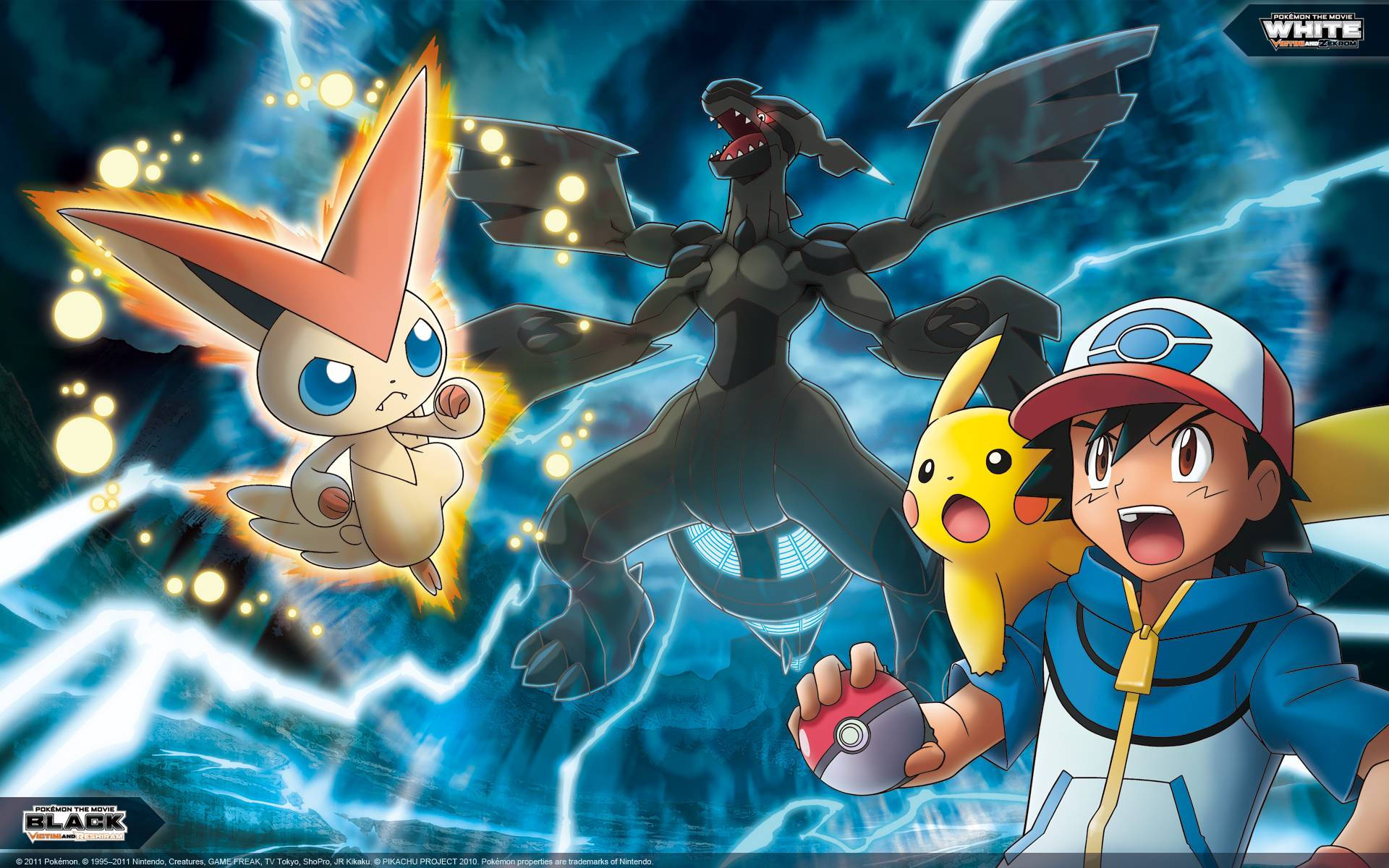 Zekrom With Ash And Victini Background