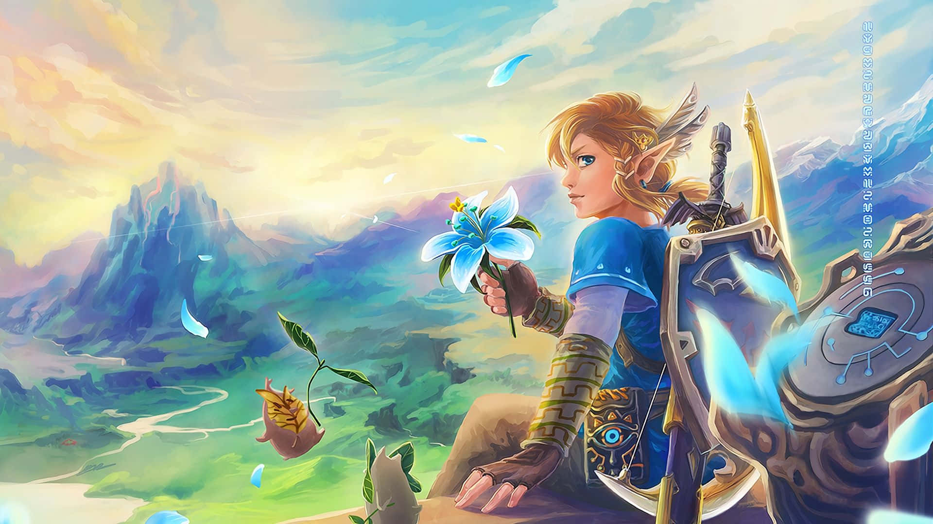 Zelda Botw Fanart Painting Link Flower Background