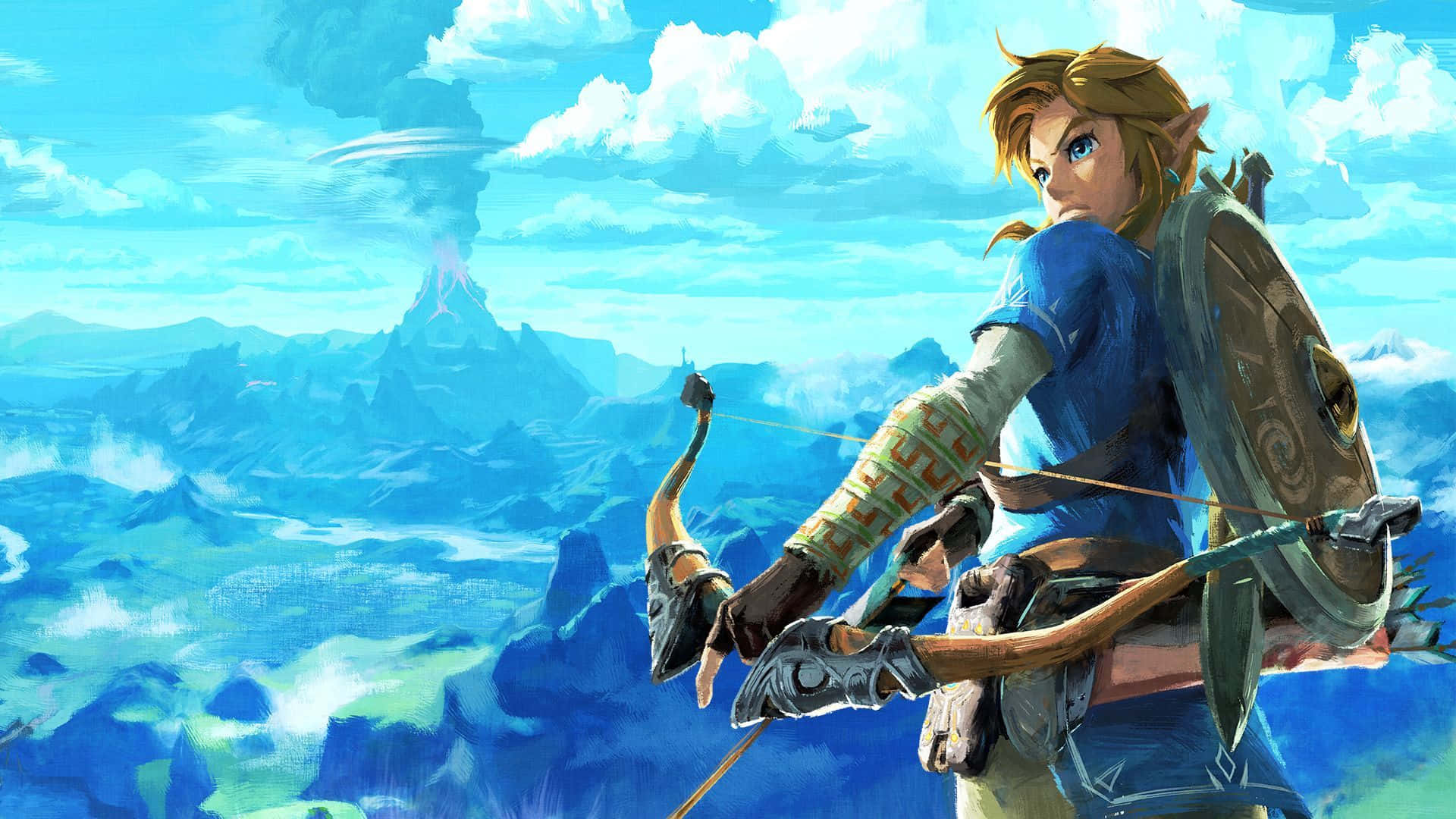 Zelda Botw Link Drawing His Bow Background