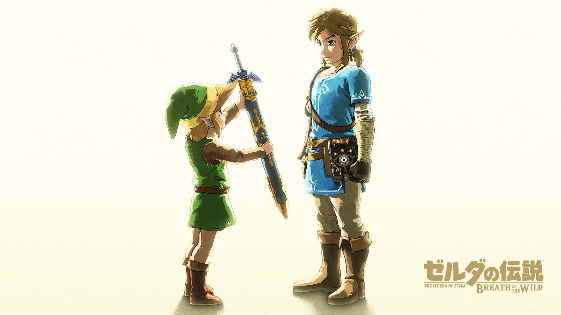 Zelda Botw Little Link Giving Sword To Big Link Background