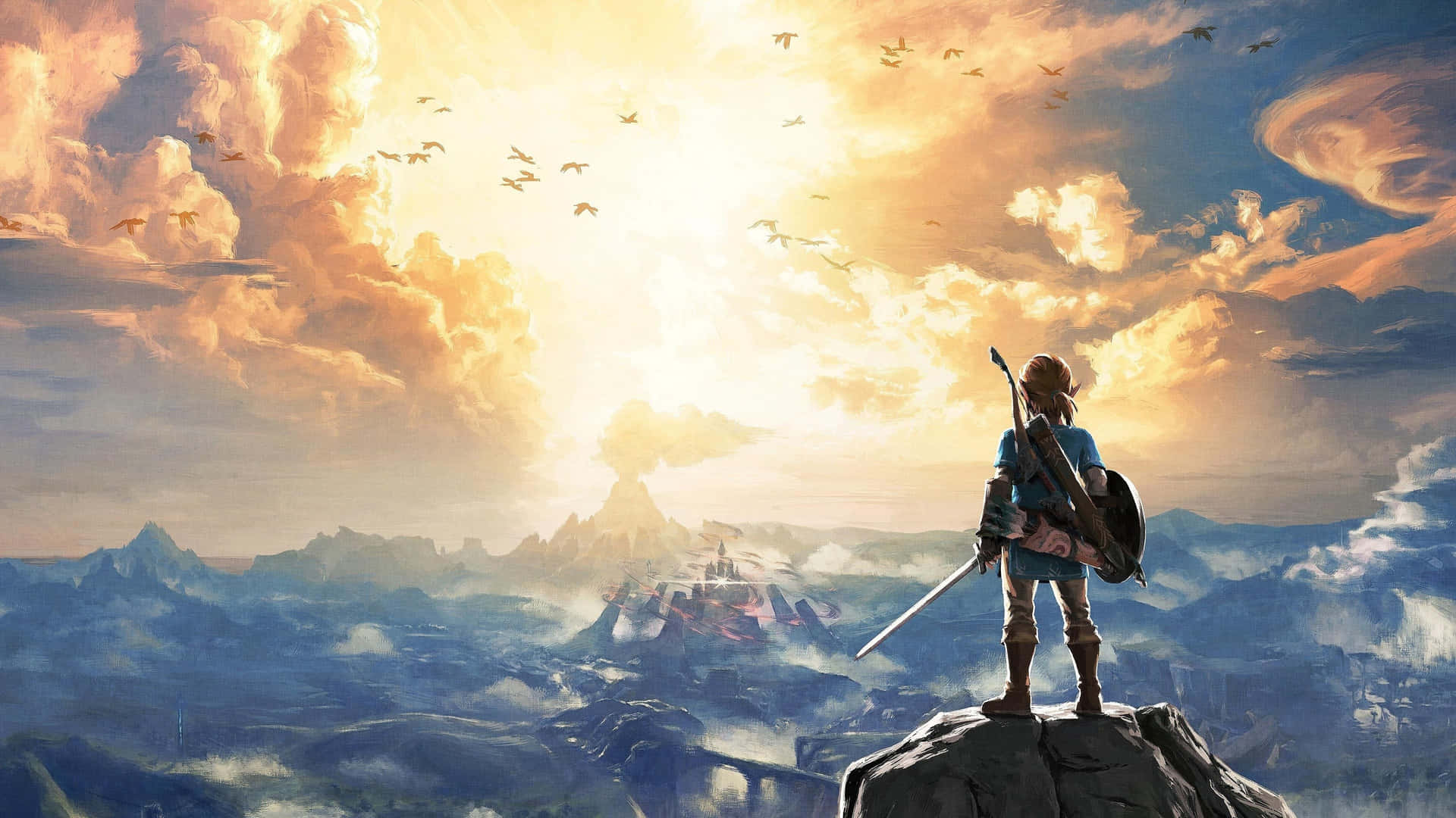 Zelda Breath Of The Wild 4k Link Looking At The Sky Background
