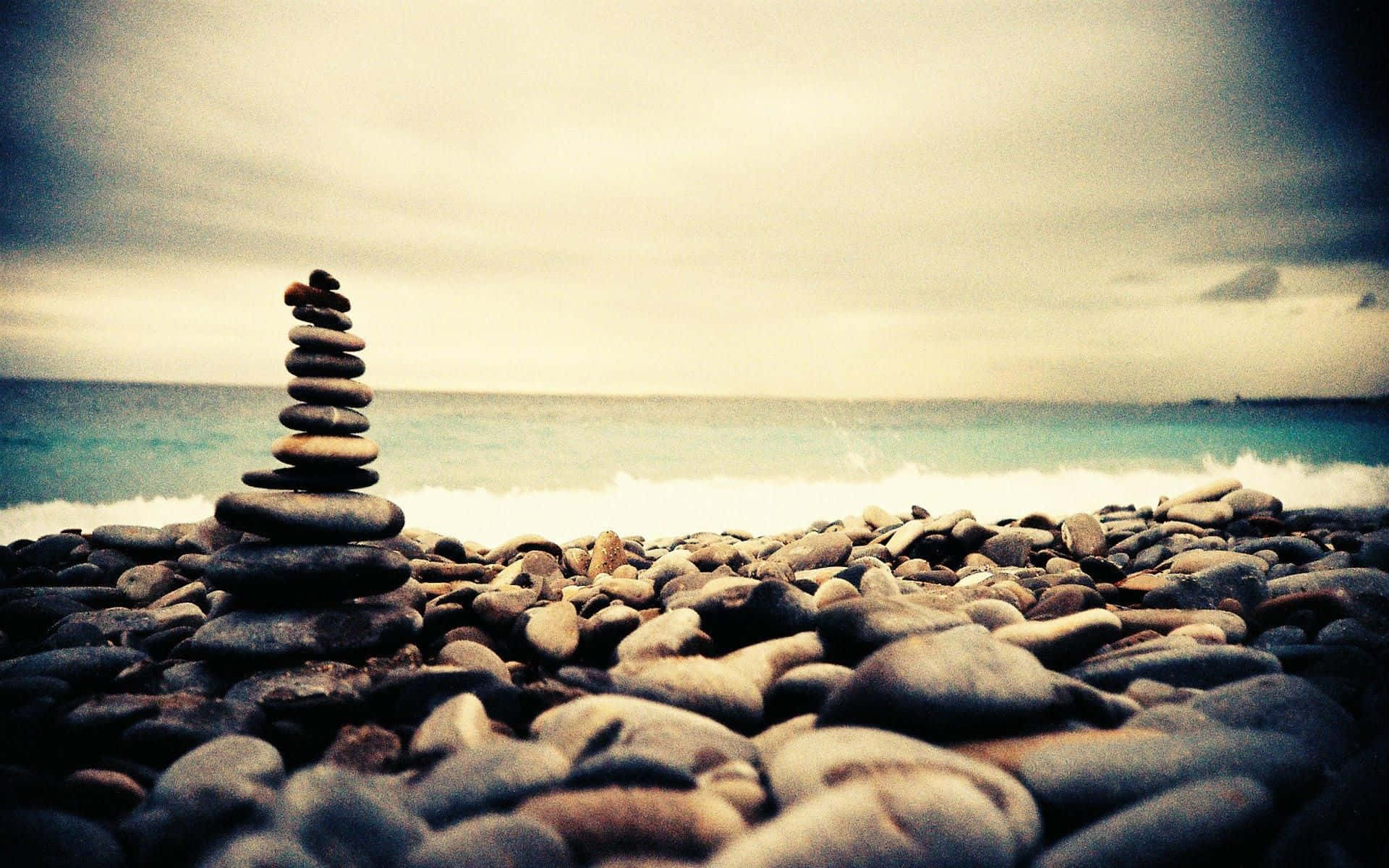 Zen Desktop Stone Stack Beside The Sea