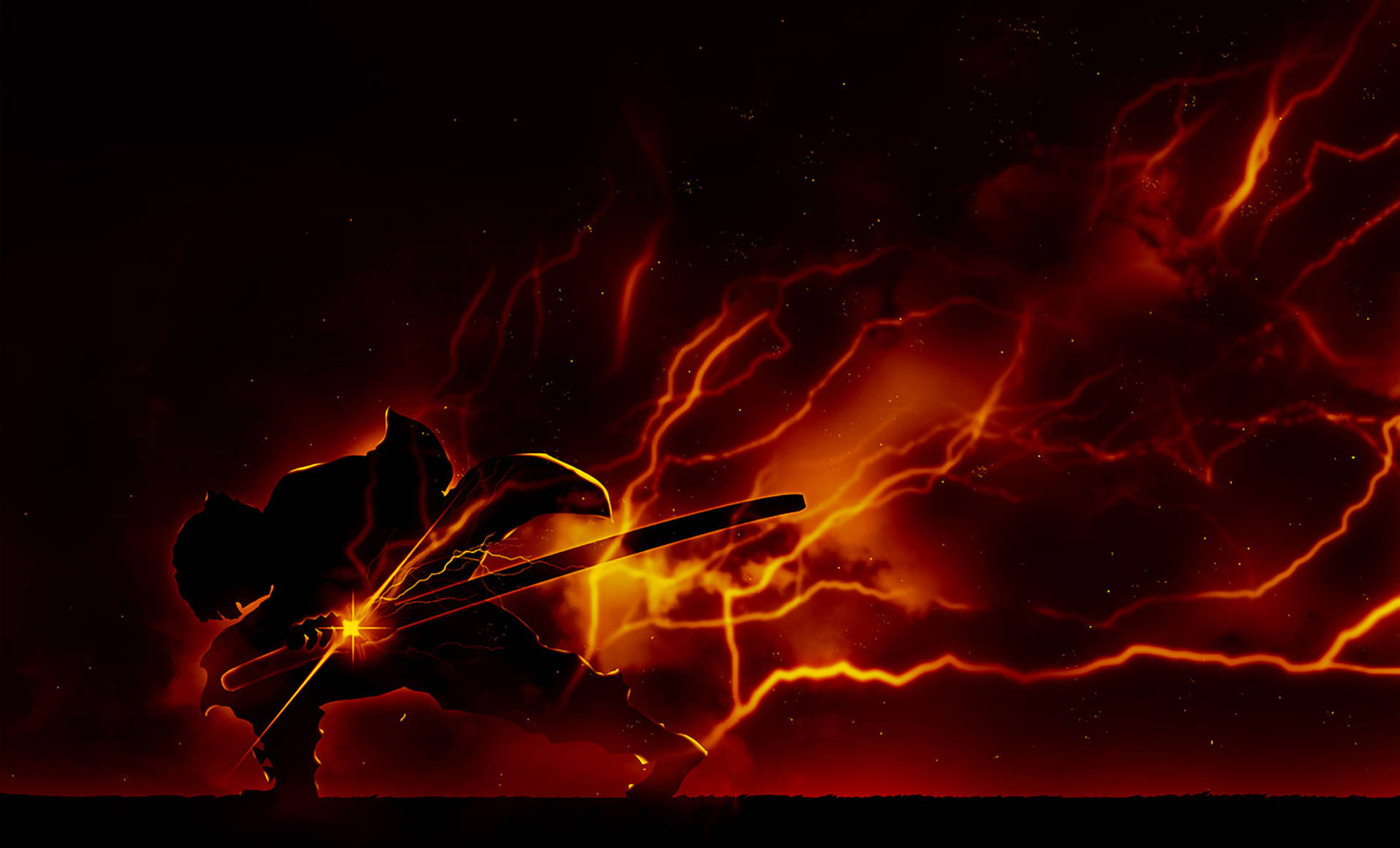 Zenitsu Orange Lightning Background