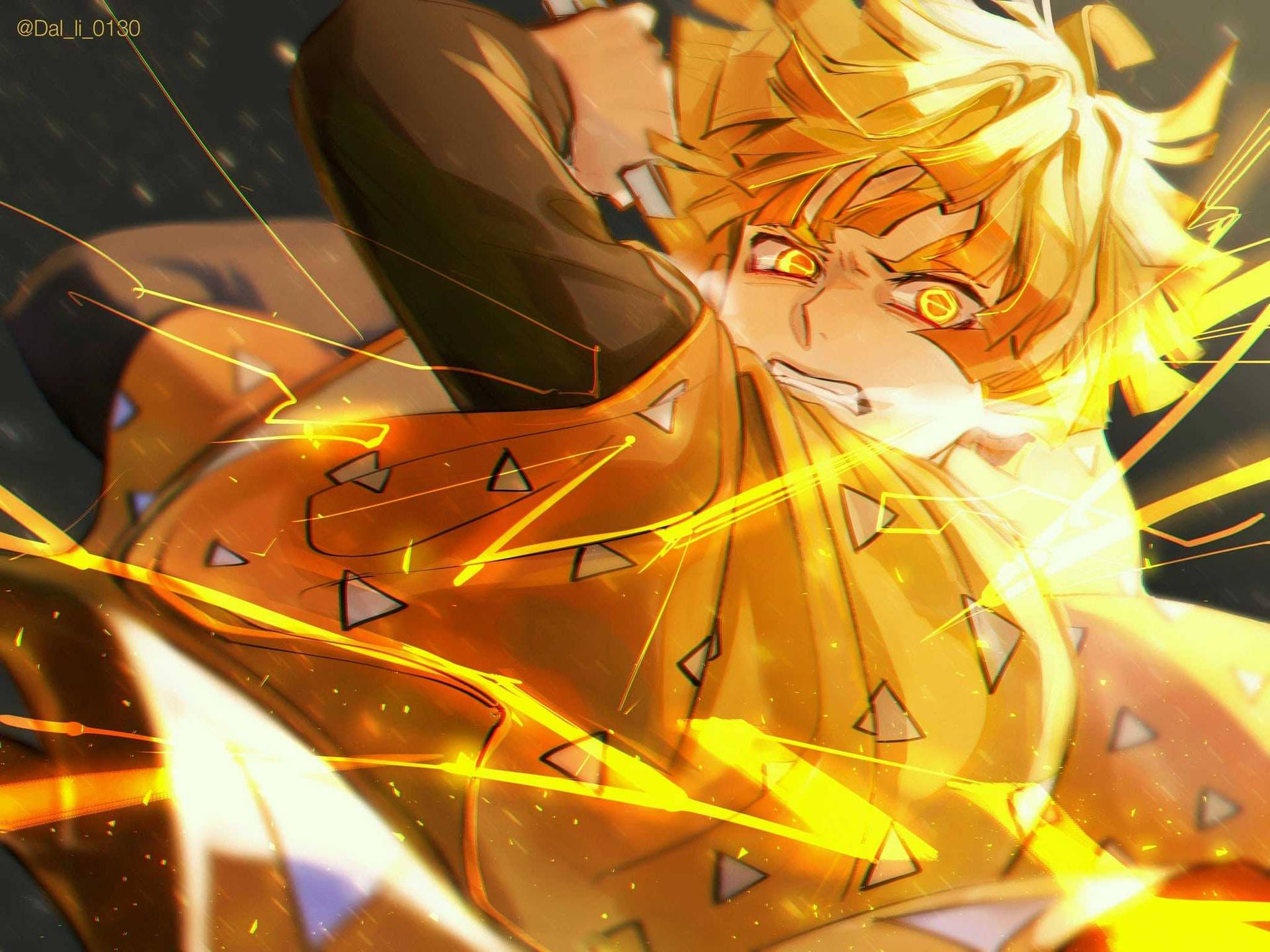 Zenitsu Pfp Glowing Yellow Eyes Background