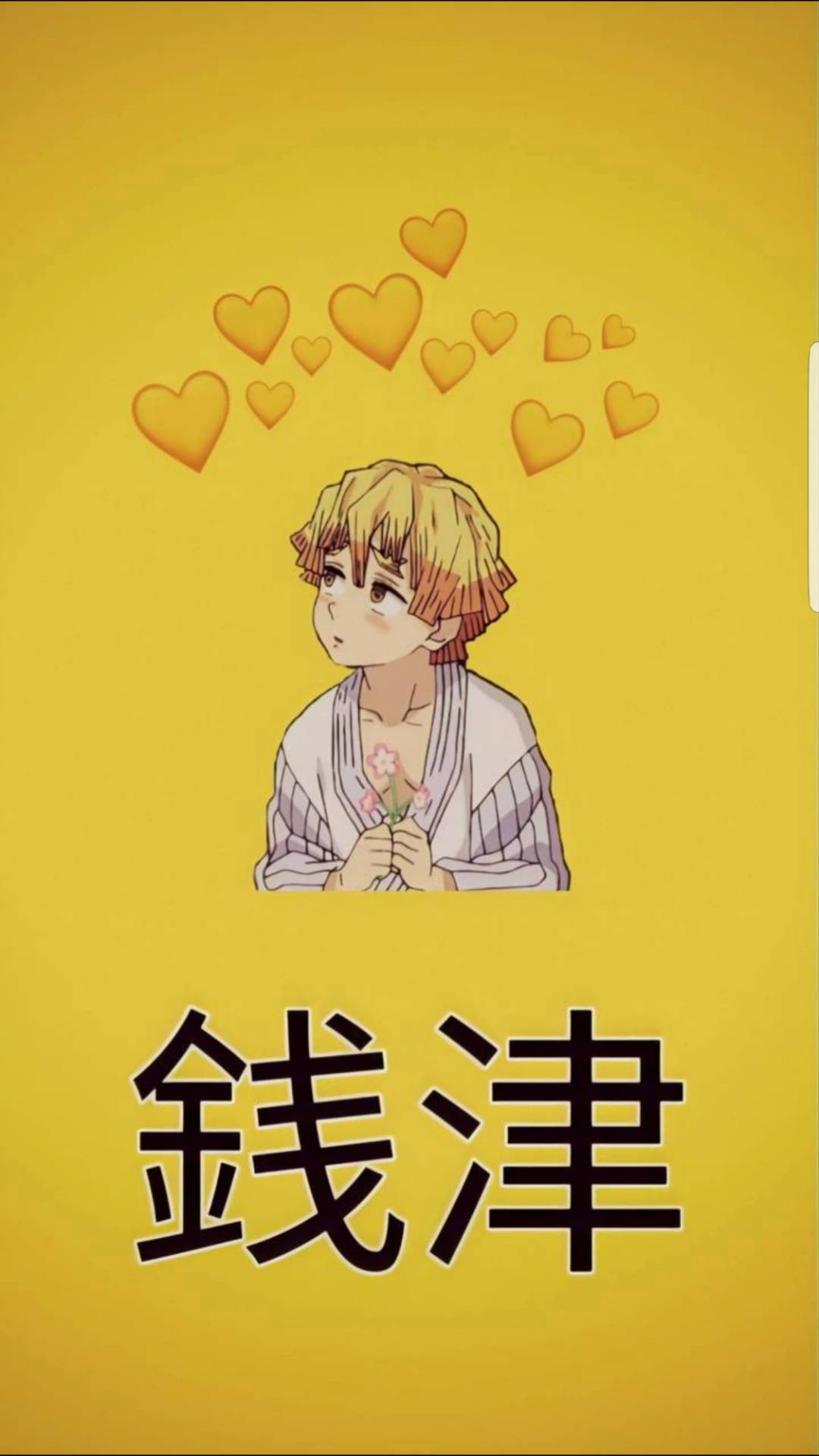 Zenitsu Pfp Yellow Hearts Background