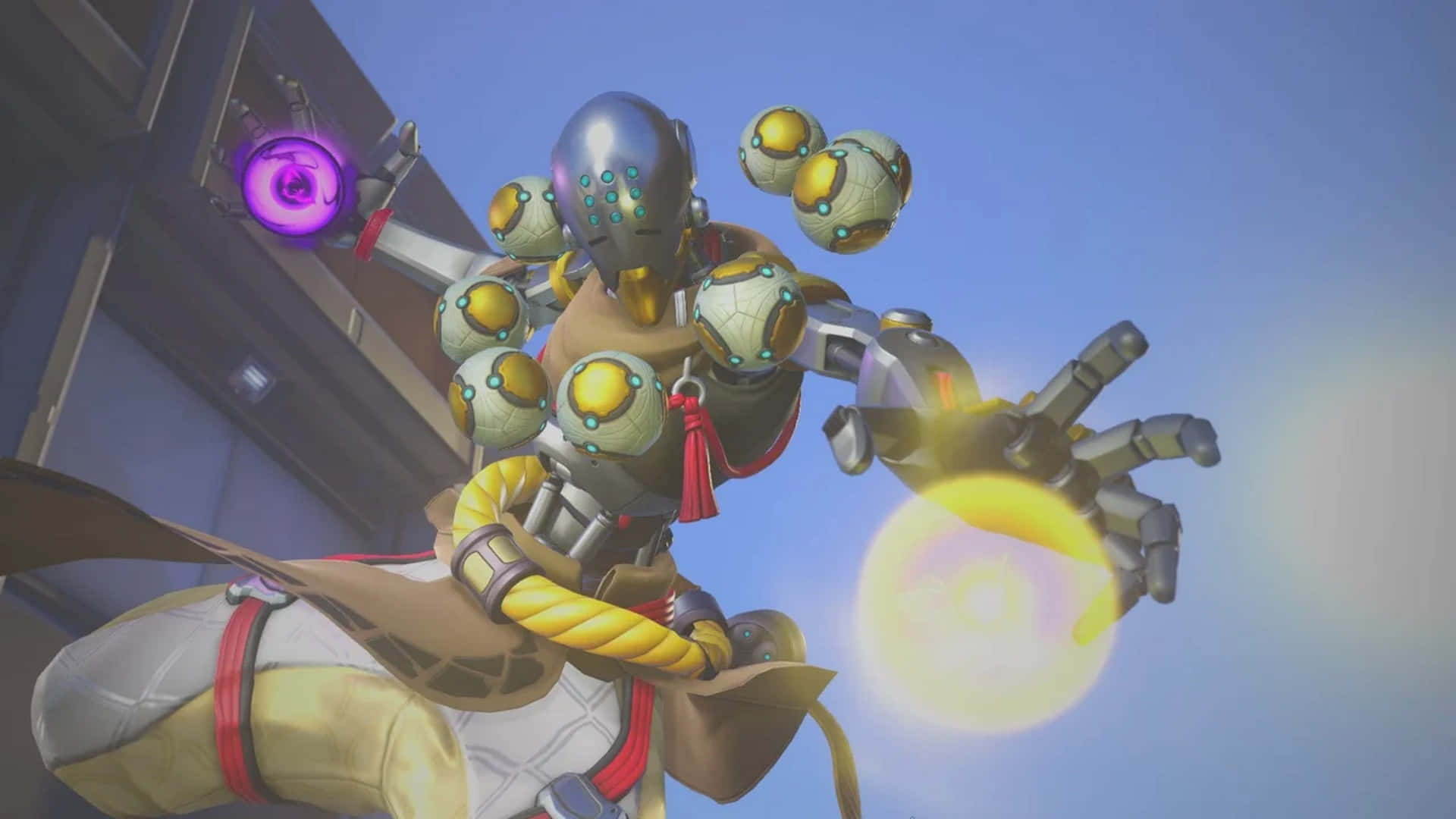 Zenyatta Robot Holding Yellow Ball Background