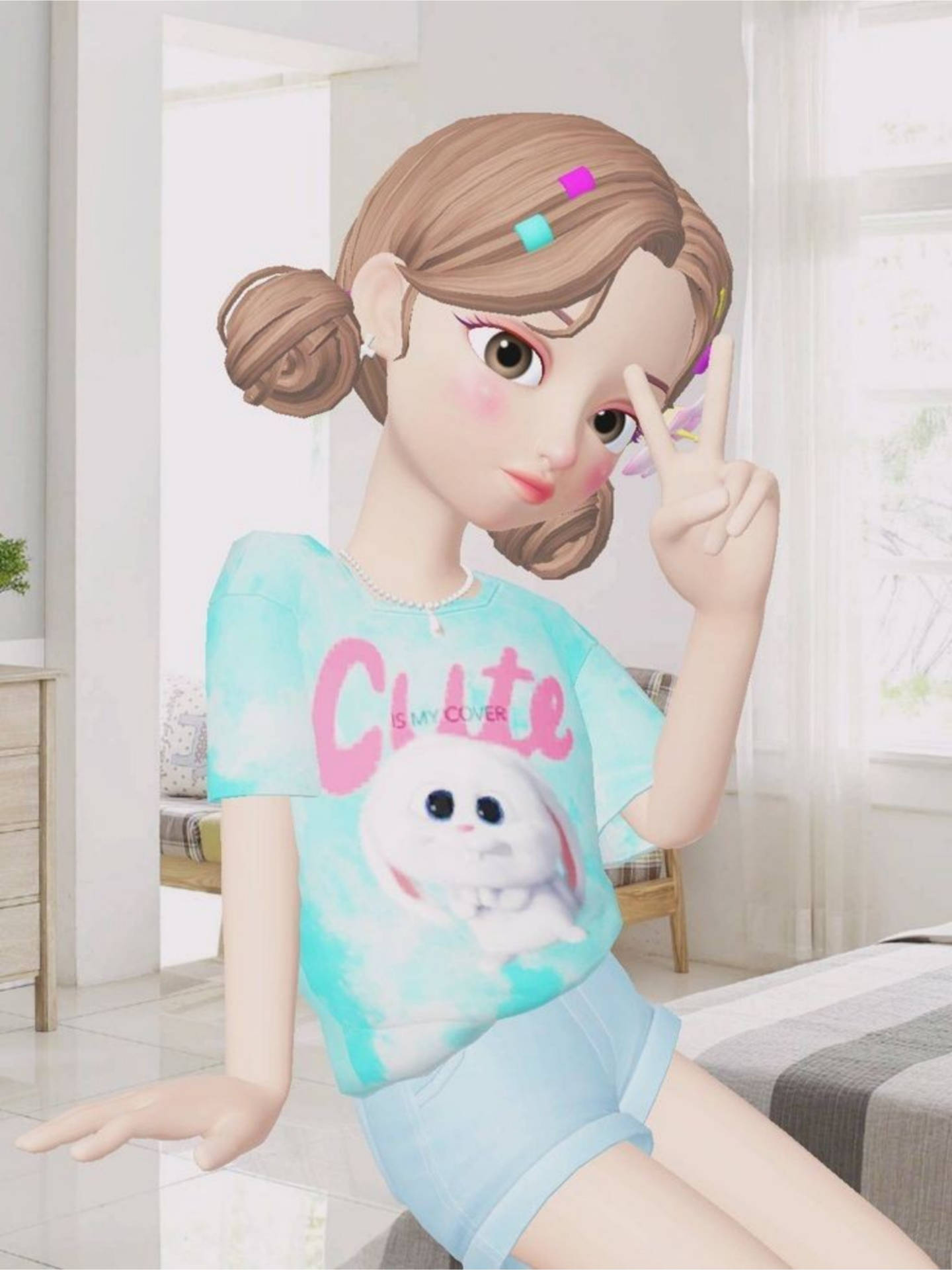 Zepeto Cute Girl Low Double Buns Background