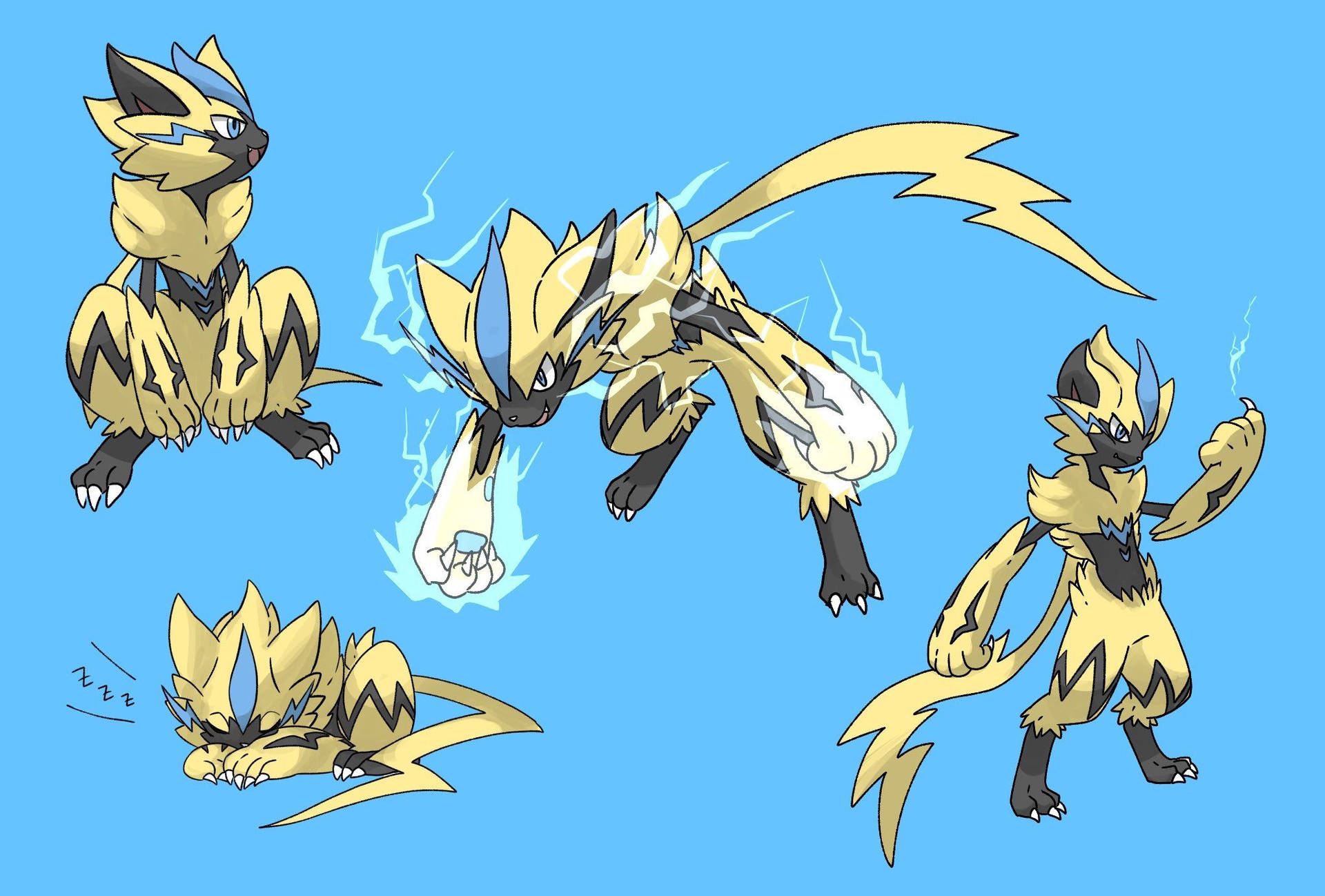 Zeraora Blue Background Sleeping Happy