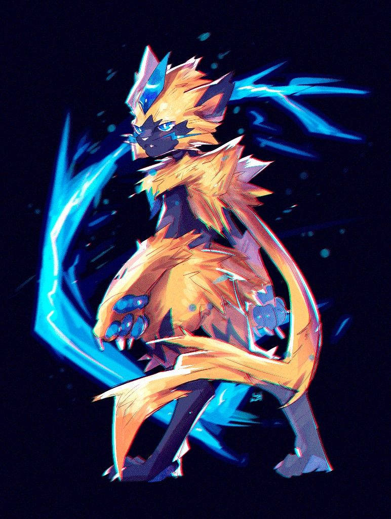 Zeraora Blue Bolts Black Background