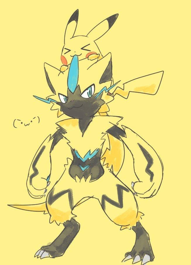 Zeraora Holding Up Pikachu Background