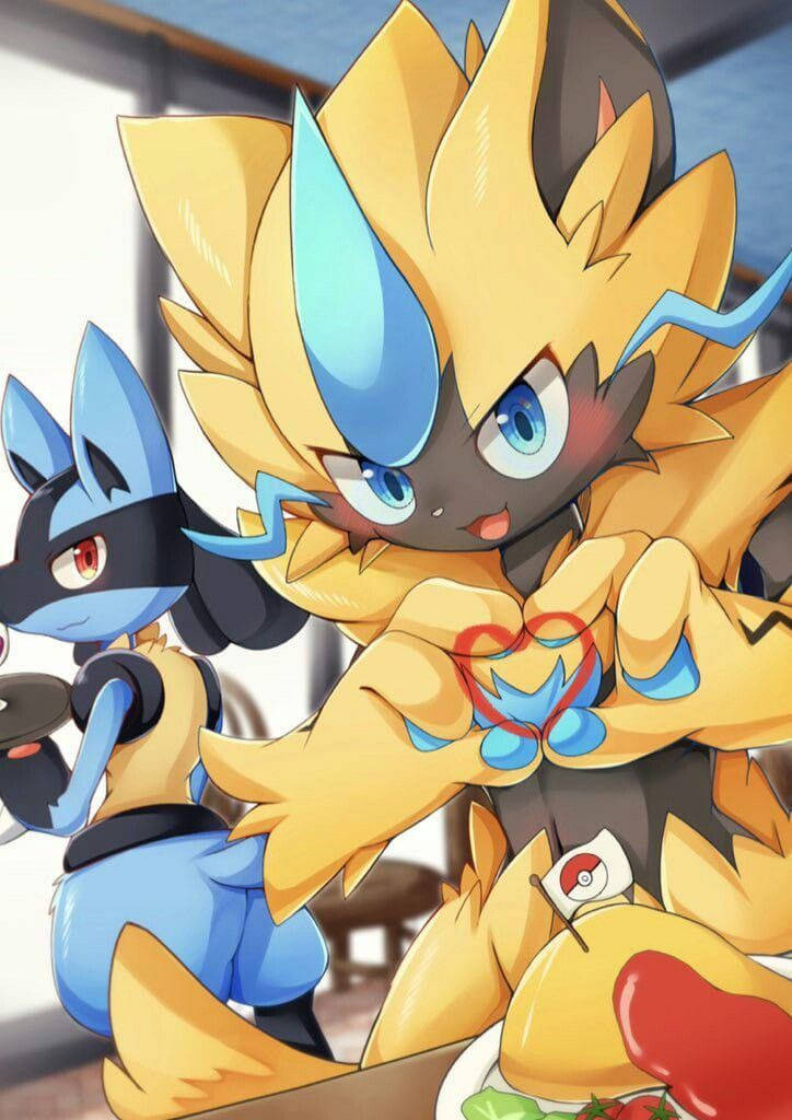 Zeraora Making Heart Lucario Background