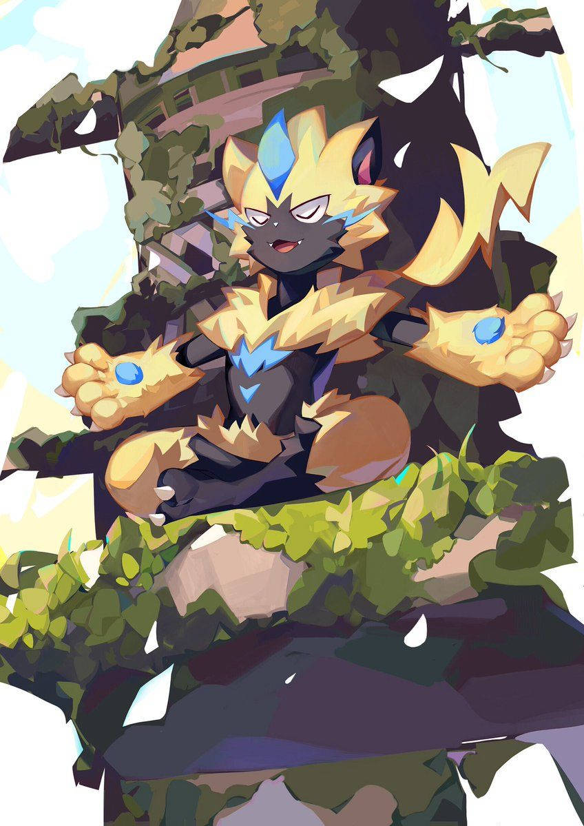 Zeraora Meditating On Structure Background