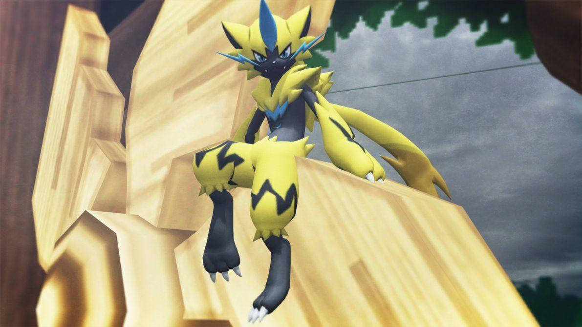 Zeraora Resting Palkia Statue Background