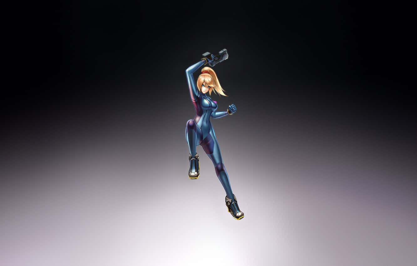 Zero Suit Samus Stands Ready In The Face Of Danger. Background