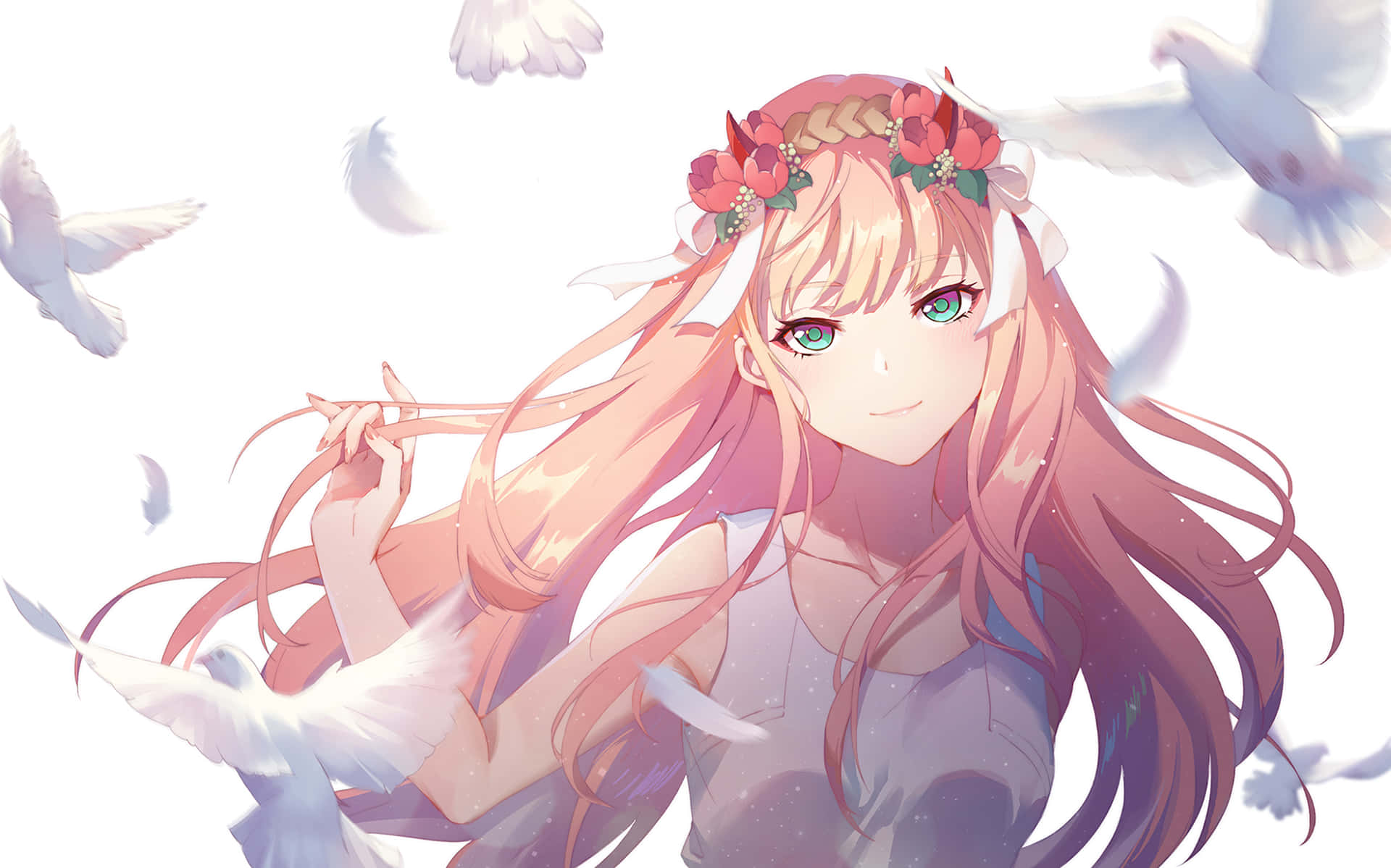 Zero Two Aesthetic Birds Background