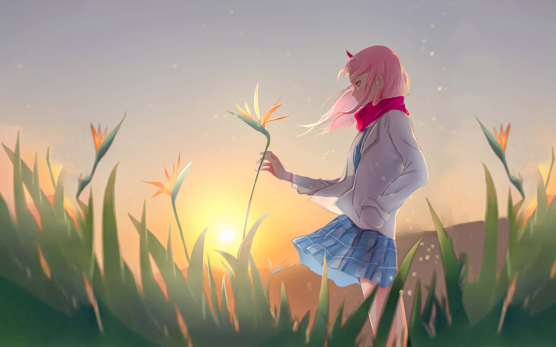 Zero Two Aesthetic Flower Background