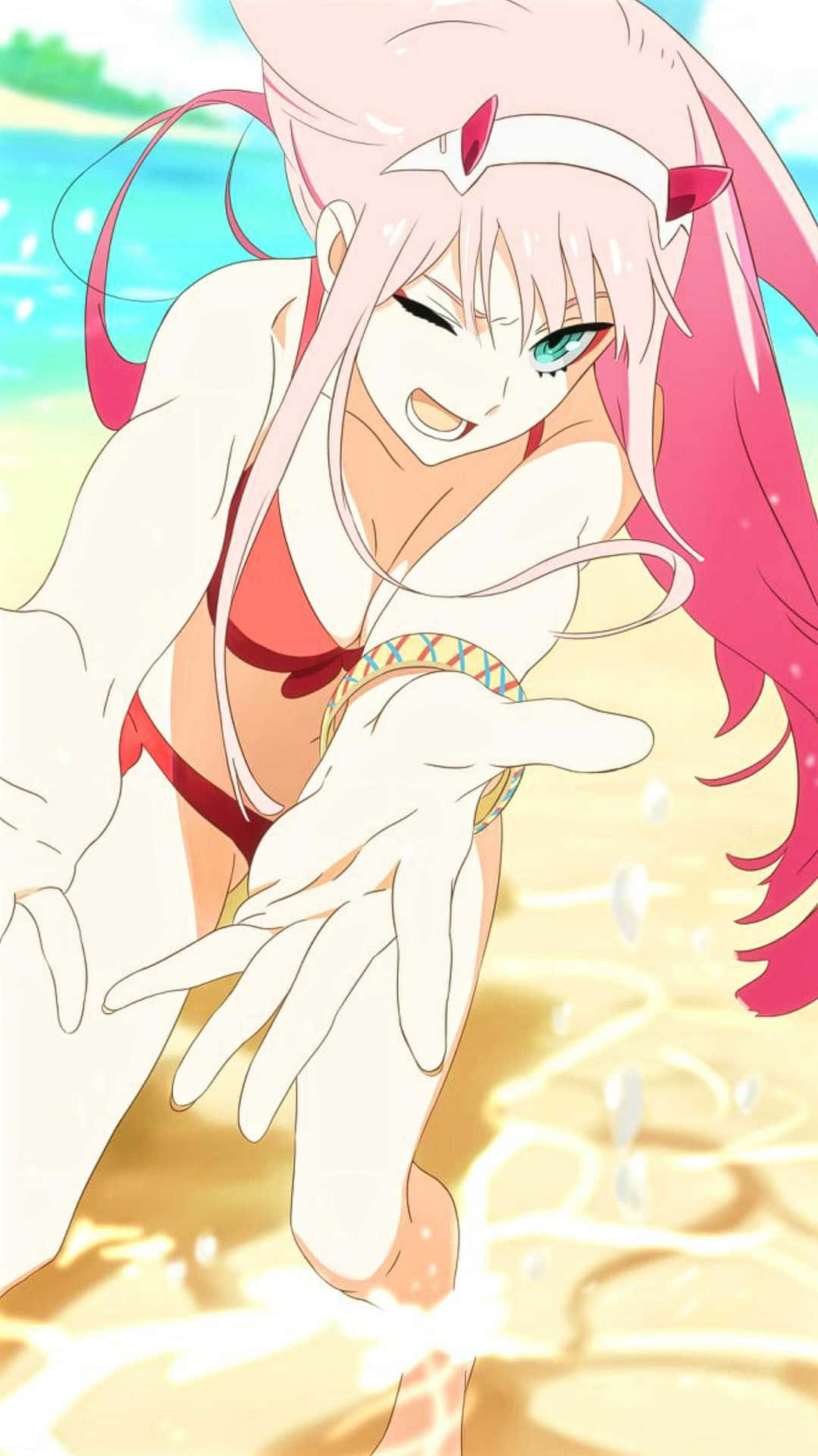 Zero Two Aesthetic In Beach Background