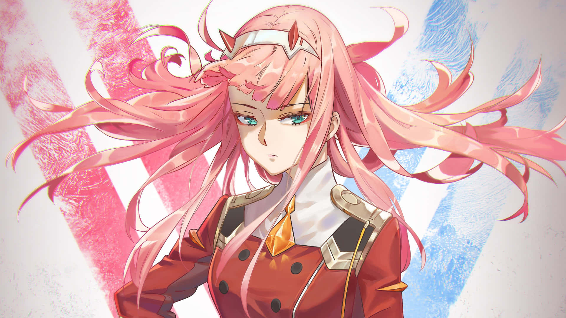 Zero Two Aesthetic Wavy Hair Background