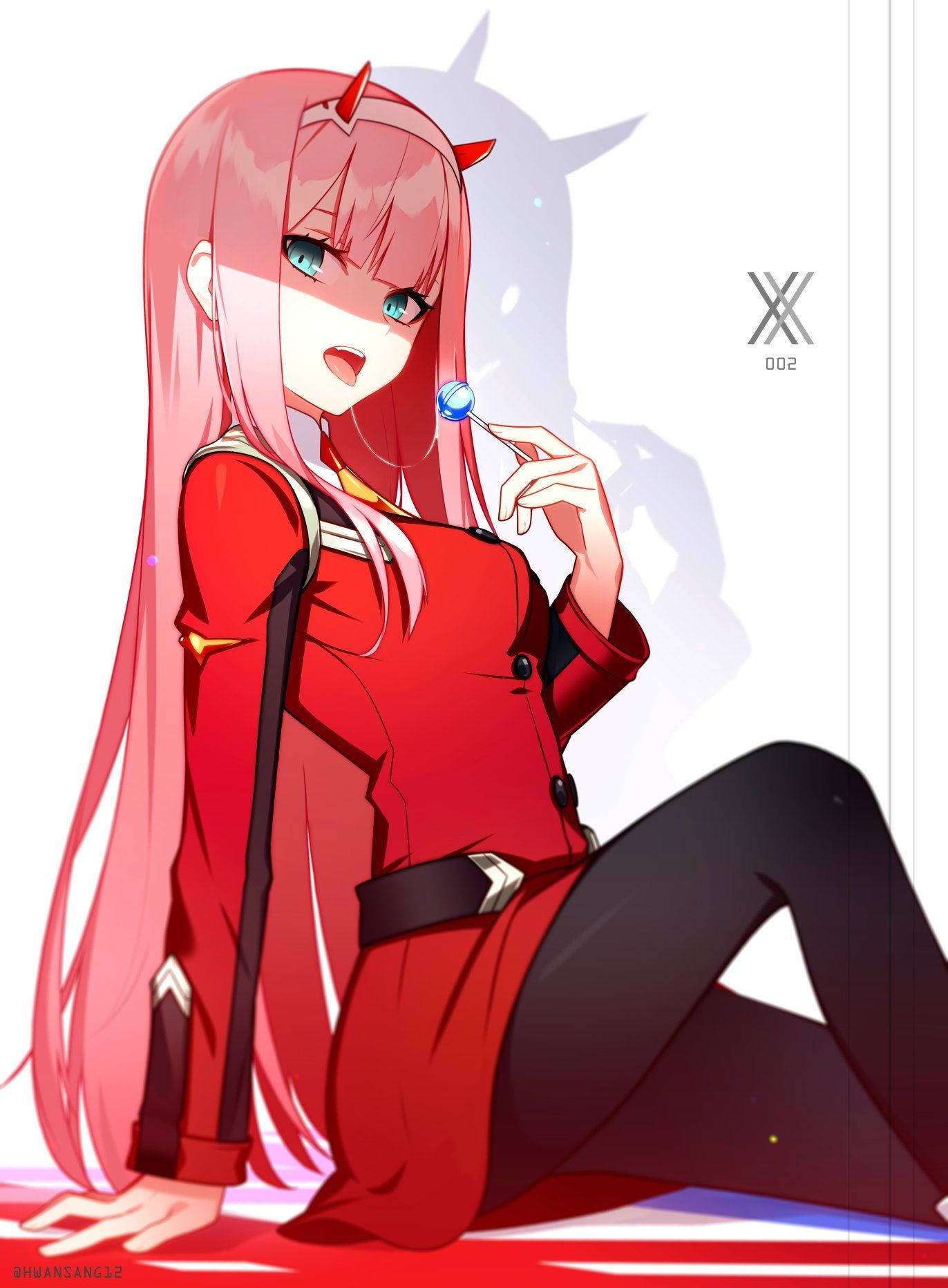 Zero Two And Blue Lollipop Background