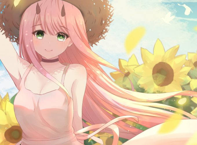 Zero Two And Sunflowers Background