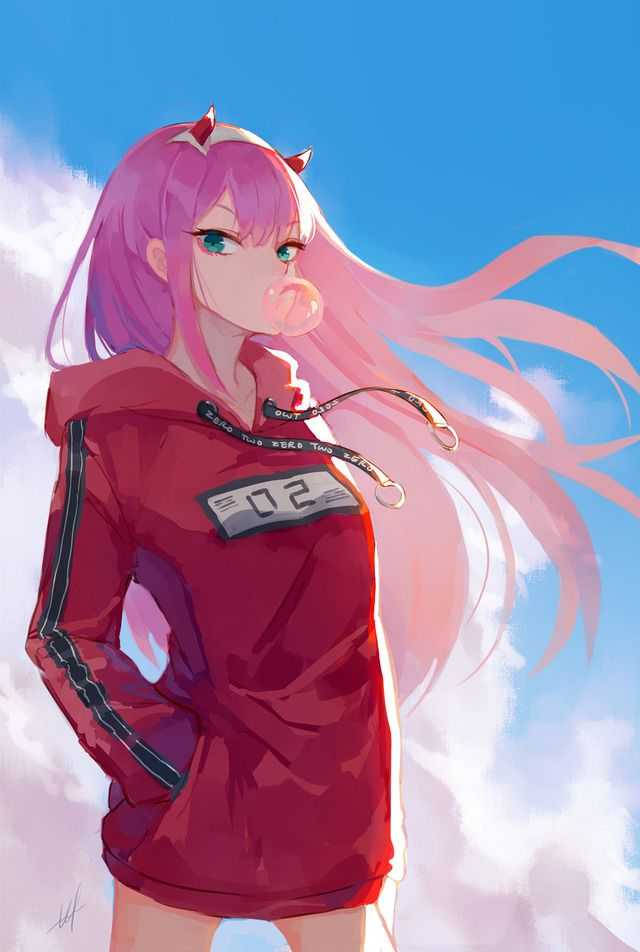 Zero Two In Red Hoodie Phone Background