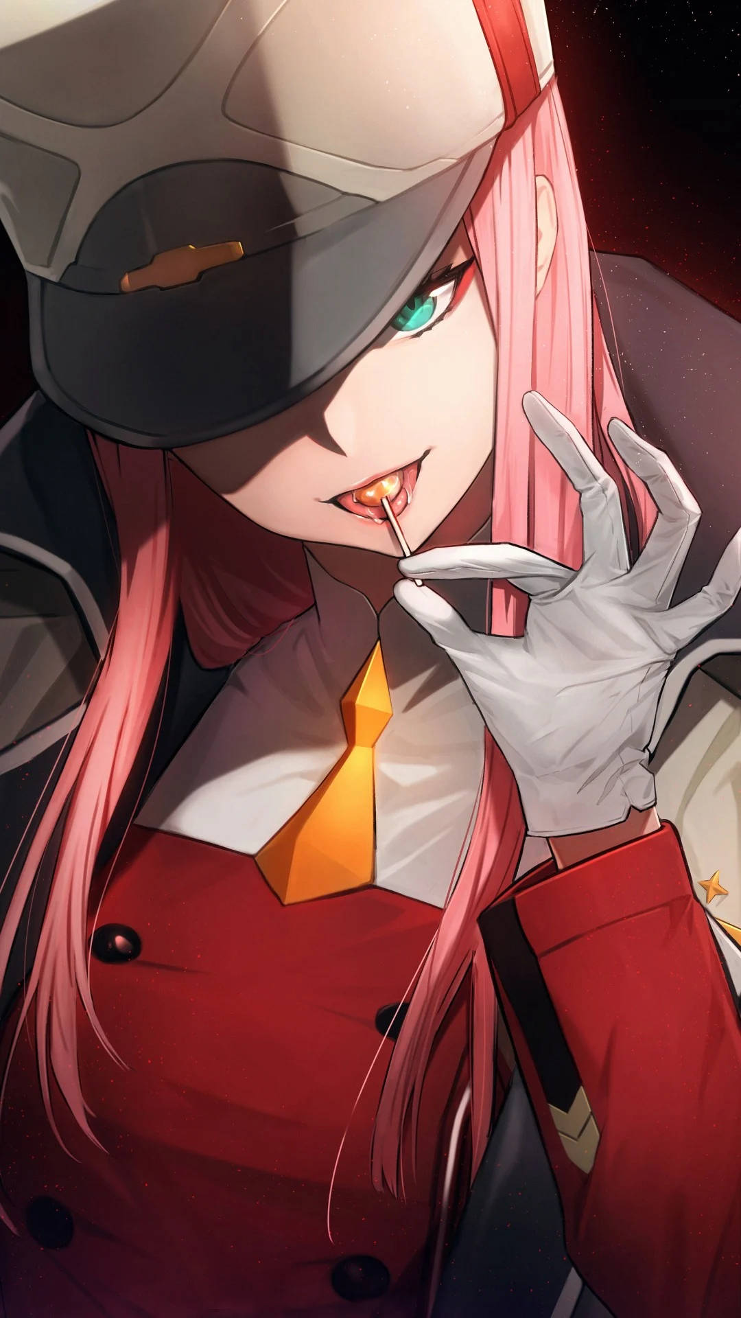 Zero Two Sipping Lollipop Phone Background