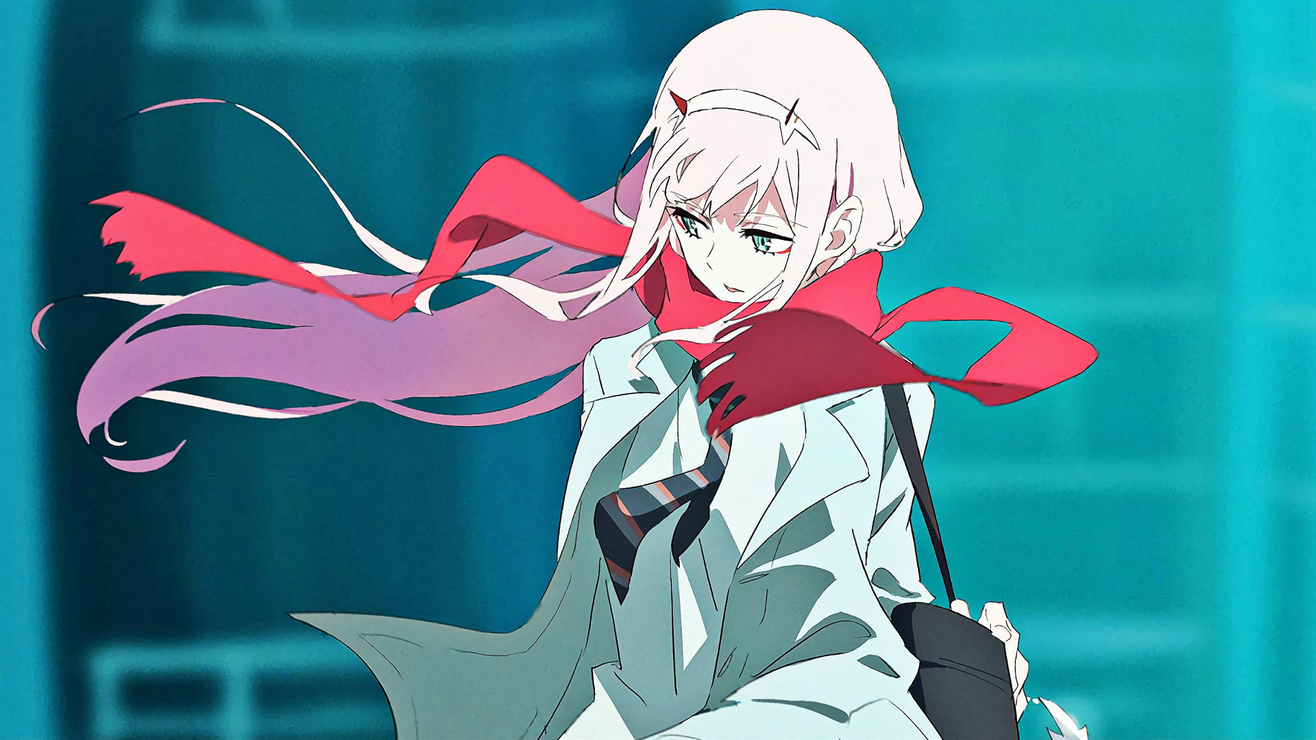 Zero Two, The Protagonist From The Anime Darling In The Franxx Background