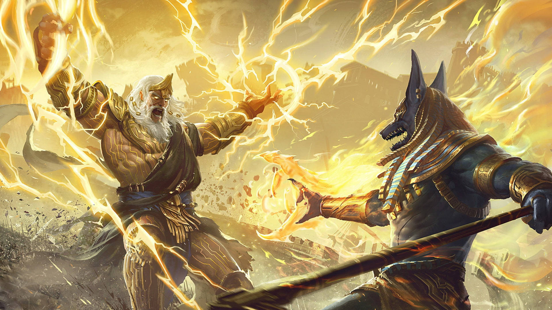 Zeus And 4k Anubis Fight Background