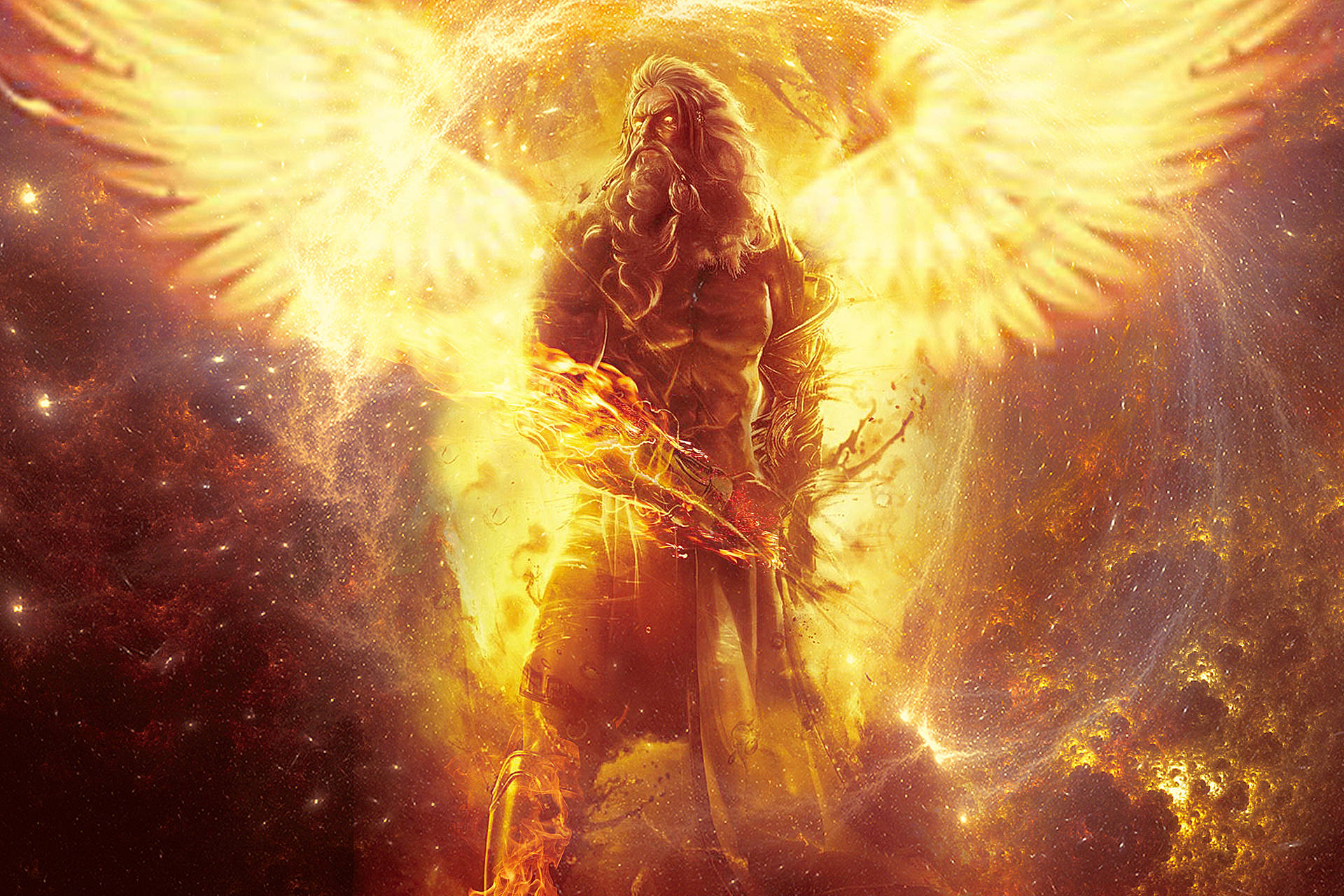 Zeus And His Fire Wings Background