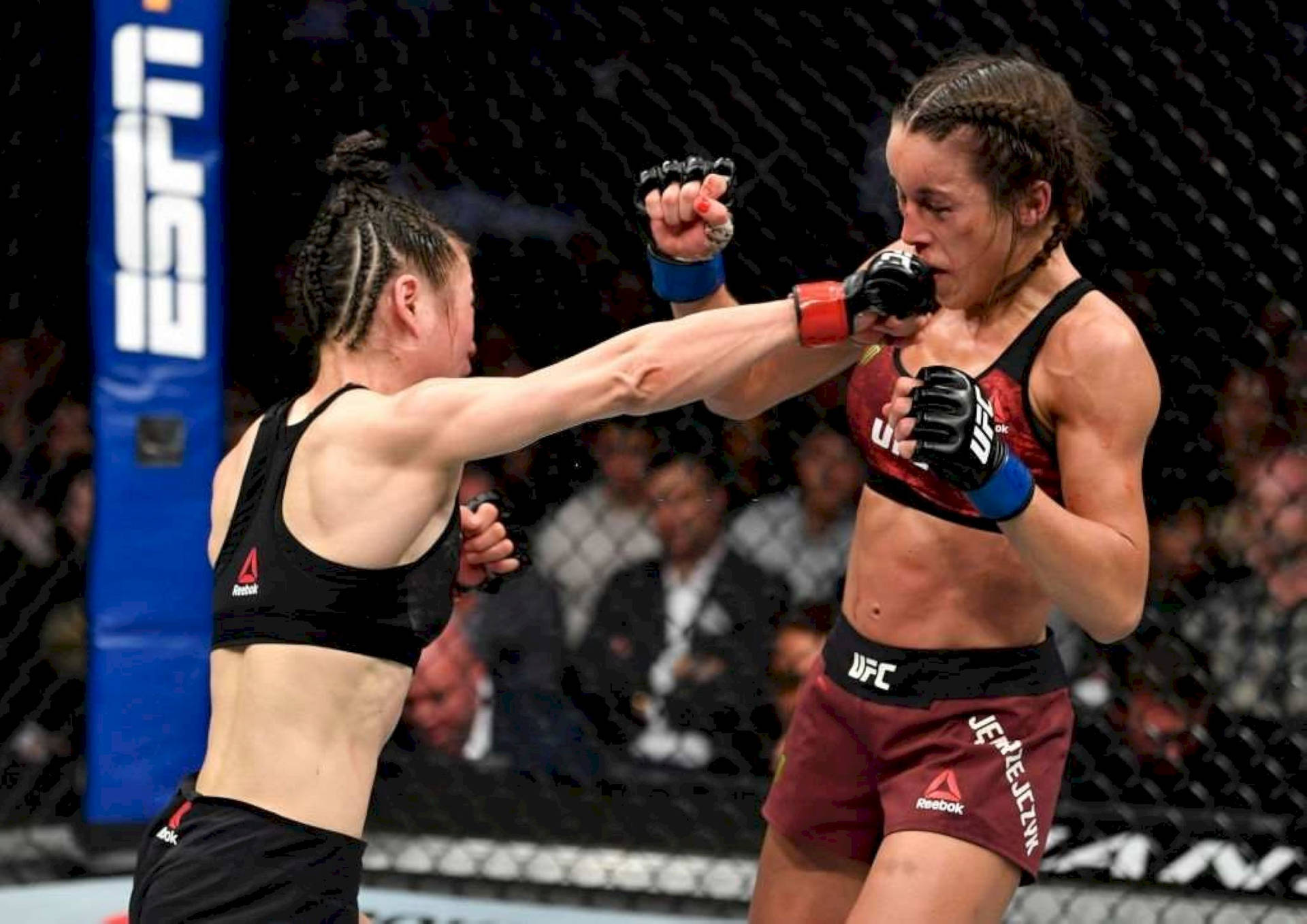 Zhang Weili Punching Joanna Jędrzejczyk Background