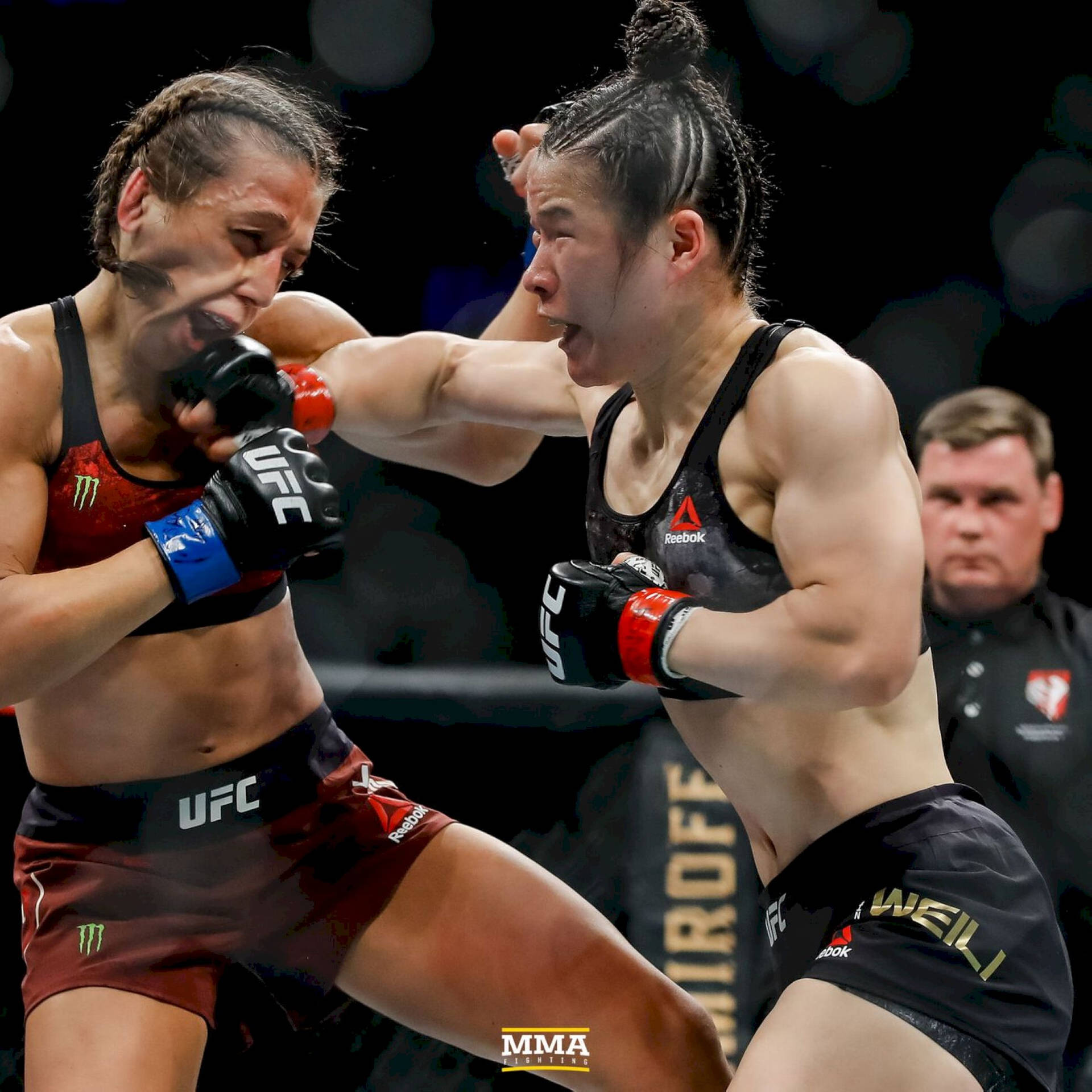 Zhang Weili Striking Joanna Jędrzejczyk Background