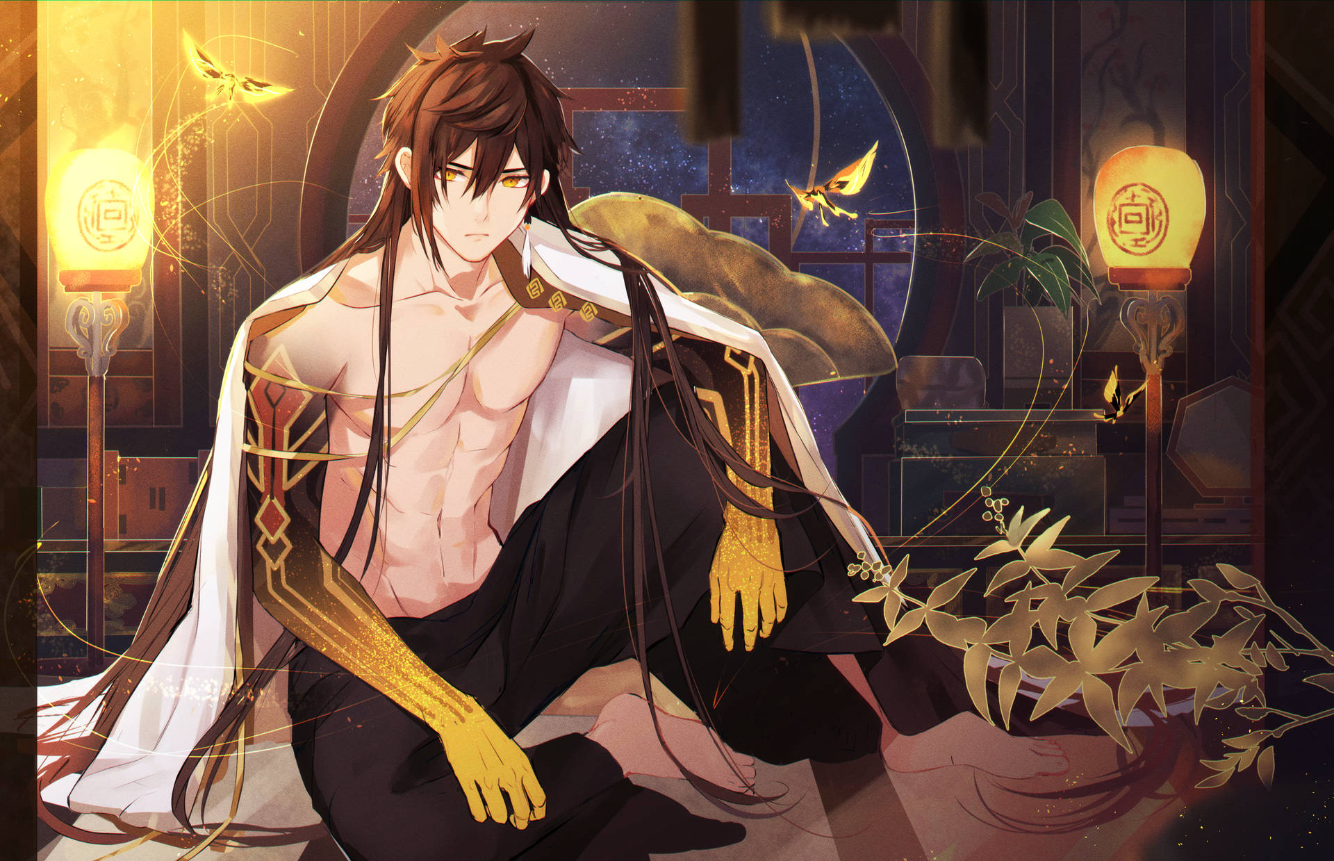 Zhongli With Abs Background