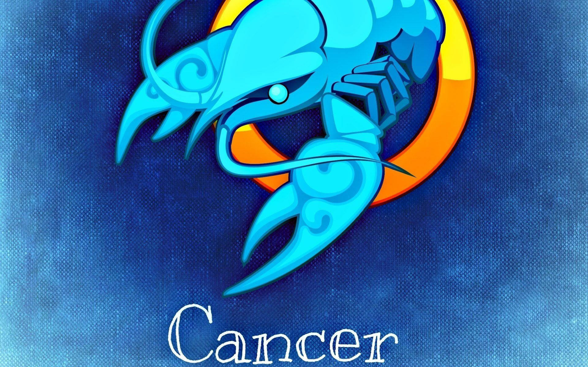 Zodiac Cancer Sign With Blue Crayfish Symbol Background