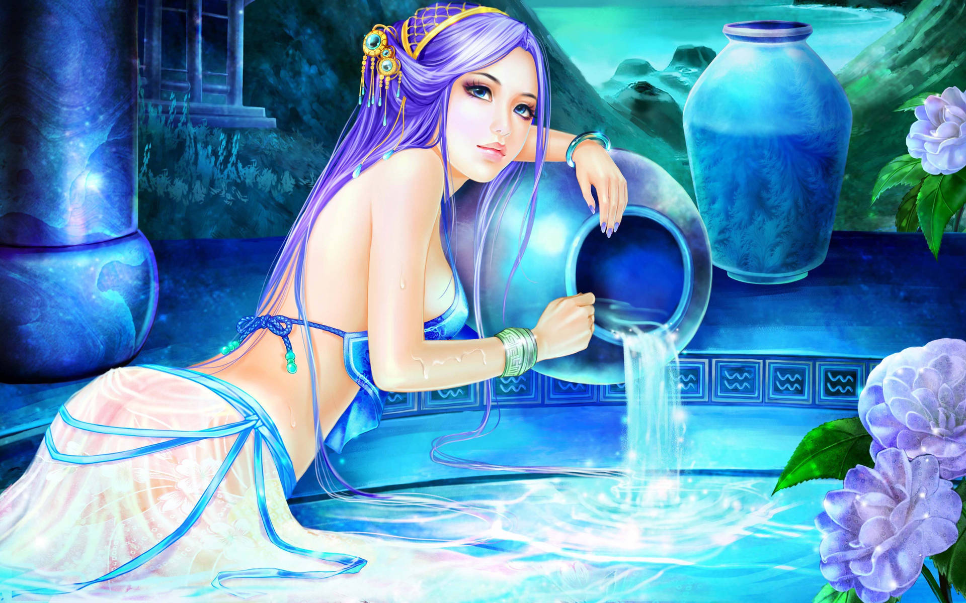 Zodiac Sign Aquarius Water Girl Background