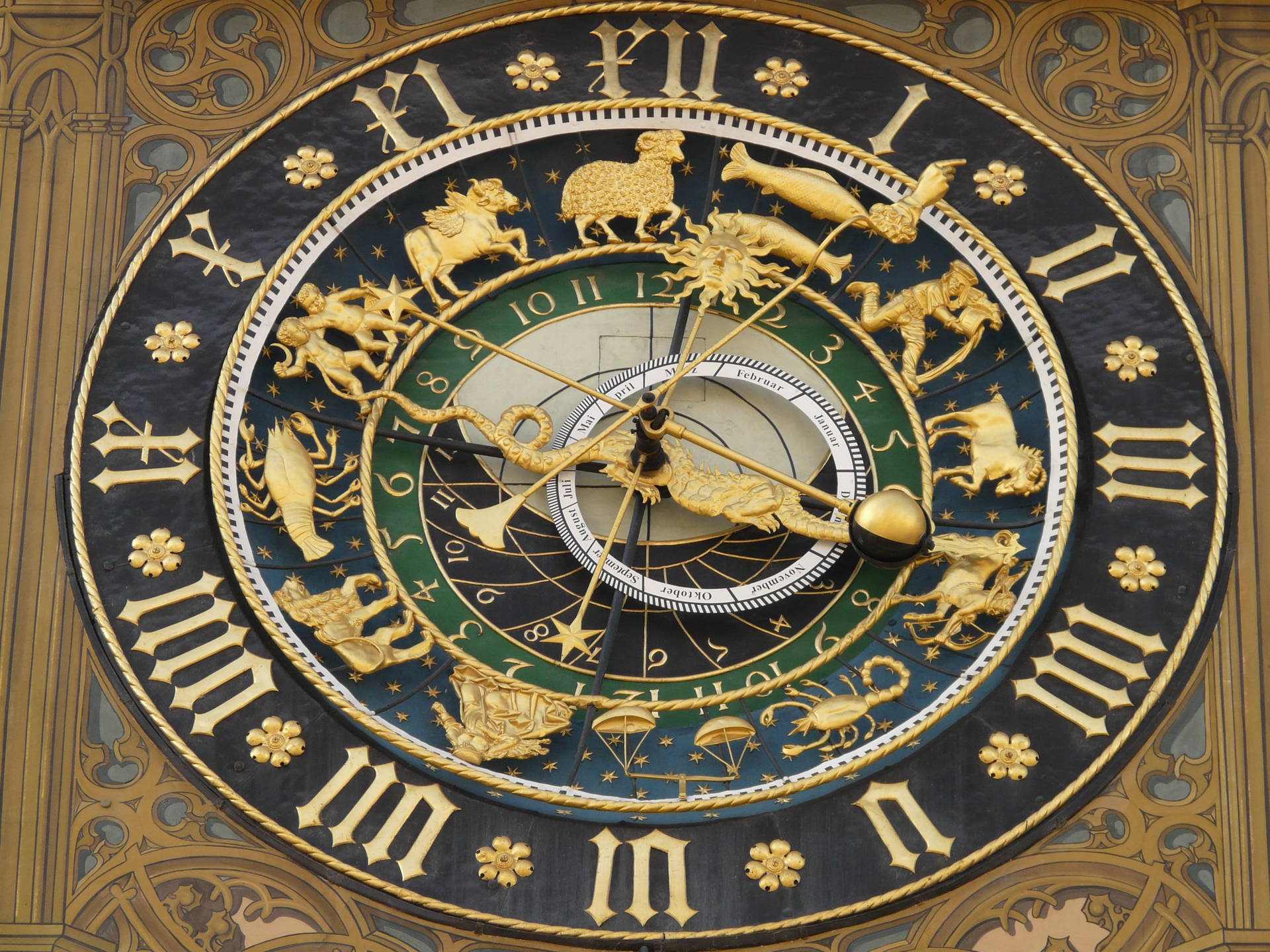 Zodiac Signs Astronomical Clock Background