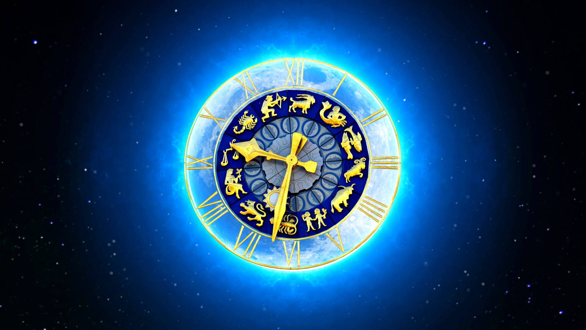Zodiac Signs Clock In Space Background