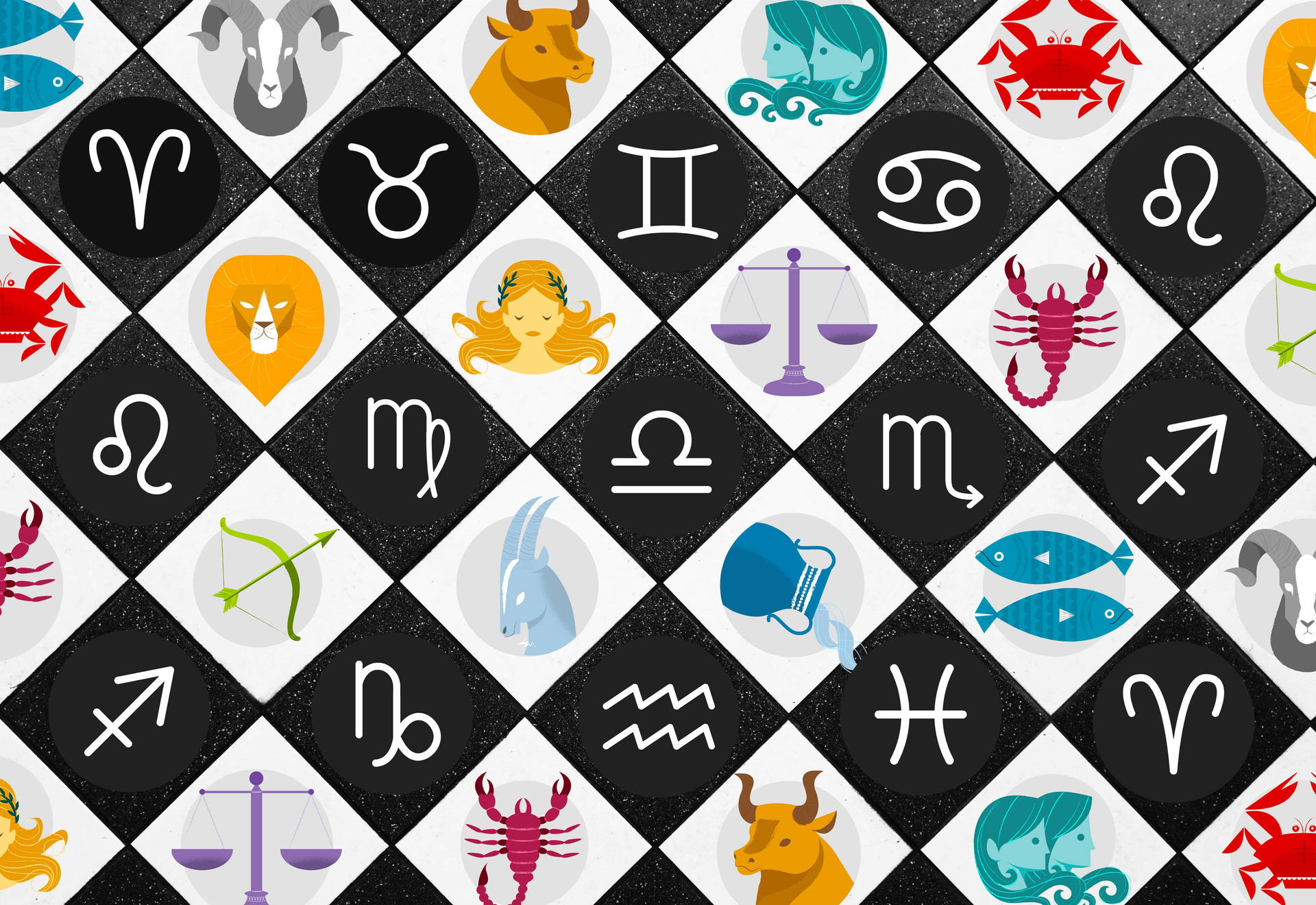Zodiac Signs Diamond Pattern Background